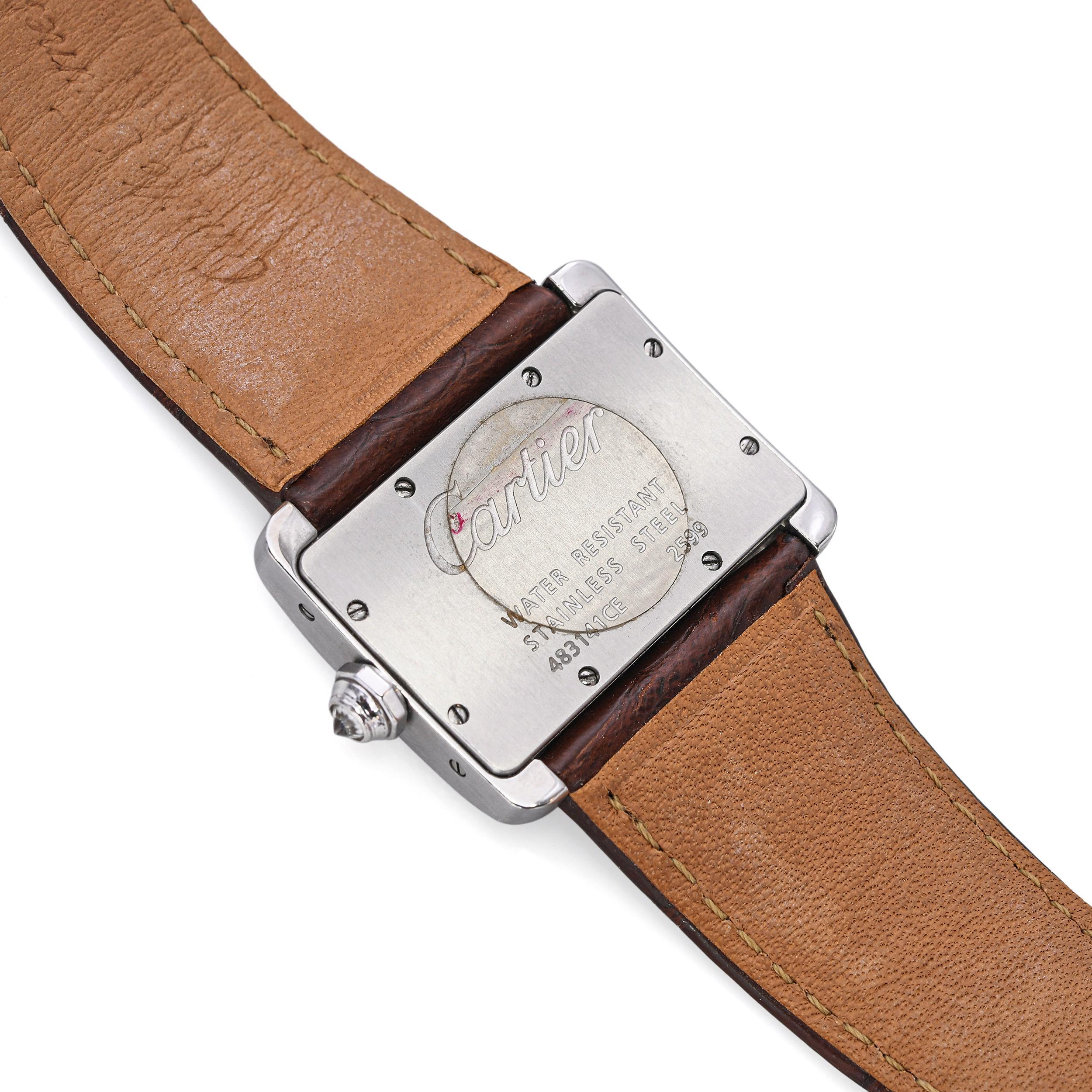 Montre Femme Cartier Tank Divan Acier inoxydable Diamant Quartz Pour femmes en vente