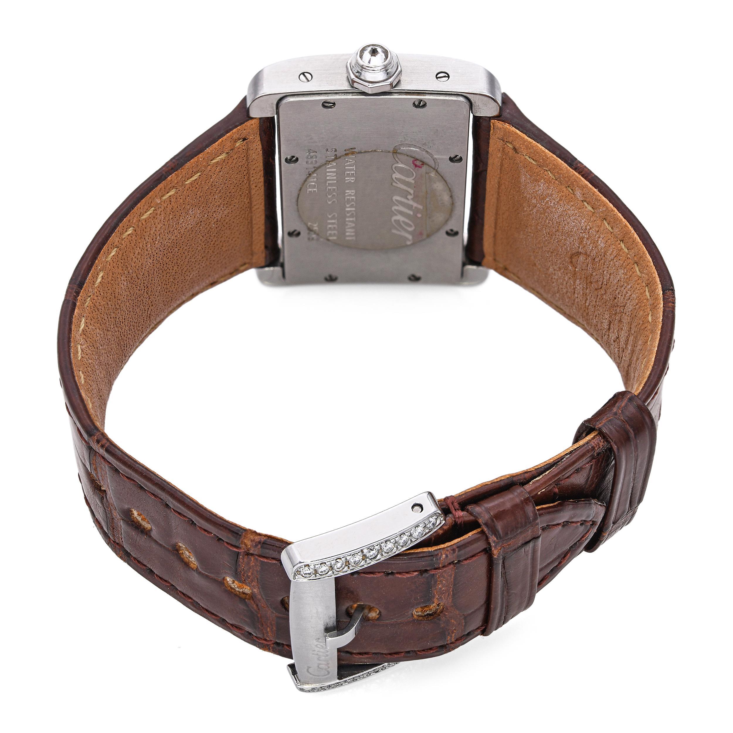 Montre Femme Cartier Tank Divan Acier inoxydable Diamant Quartz en vente 1