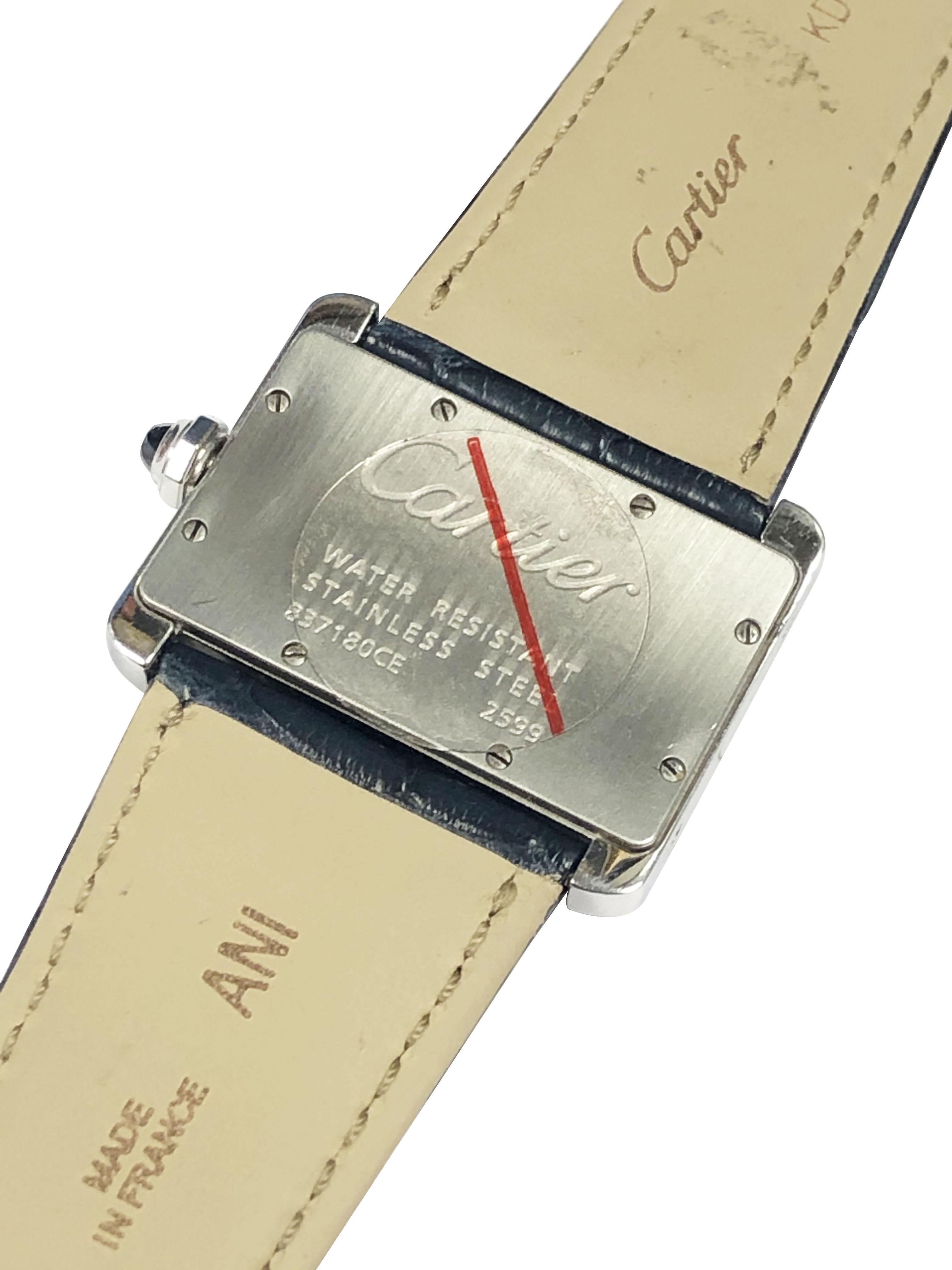 Montre-bracelet Cartier Tank Divan en acier et quartz serti de diamants Excellent état à Chicago, IL