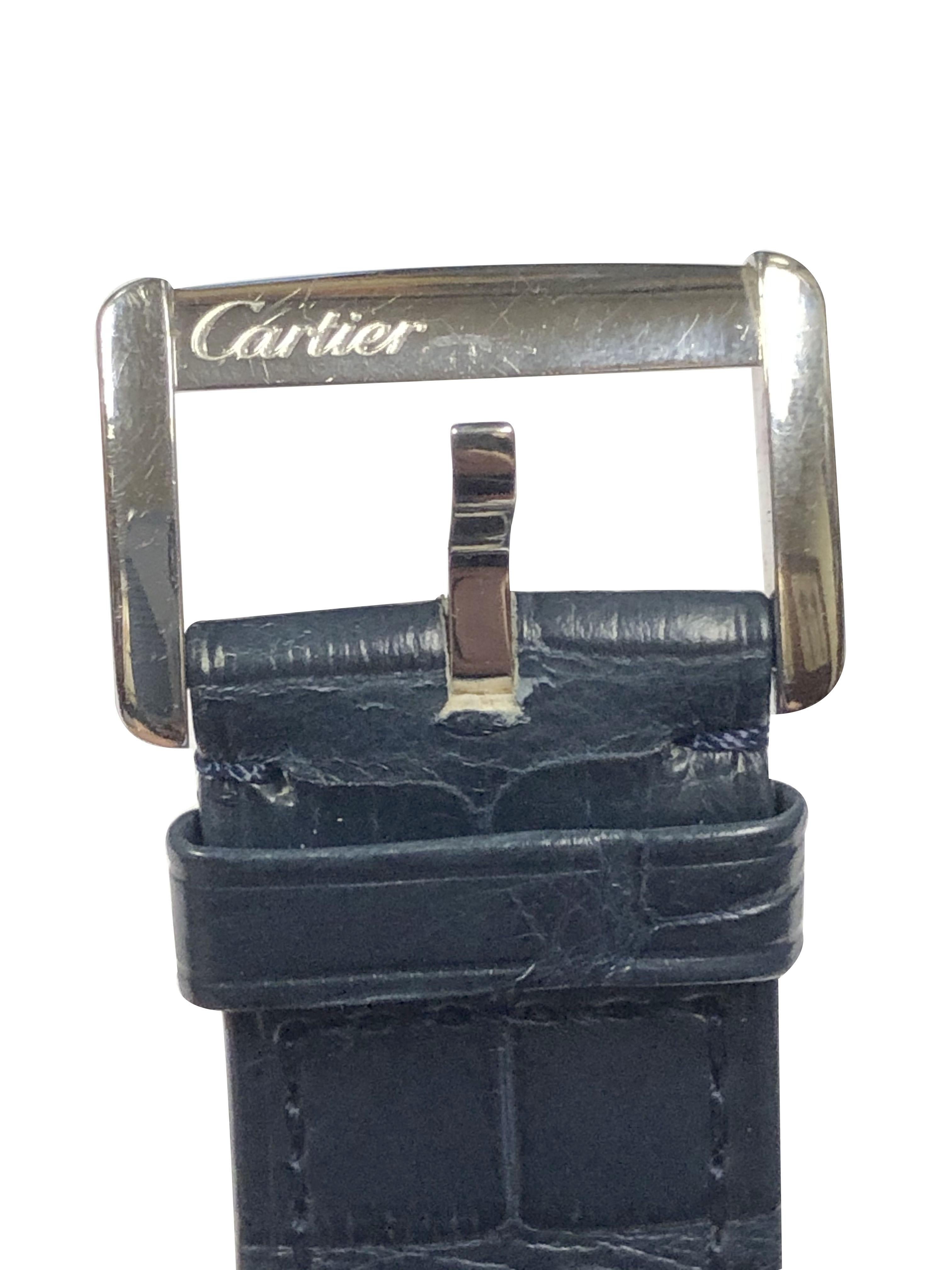 Round Cut Cartier Tank Divan Steel and Diamond Set Quartz Wristwatch For Sale