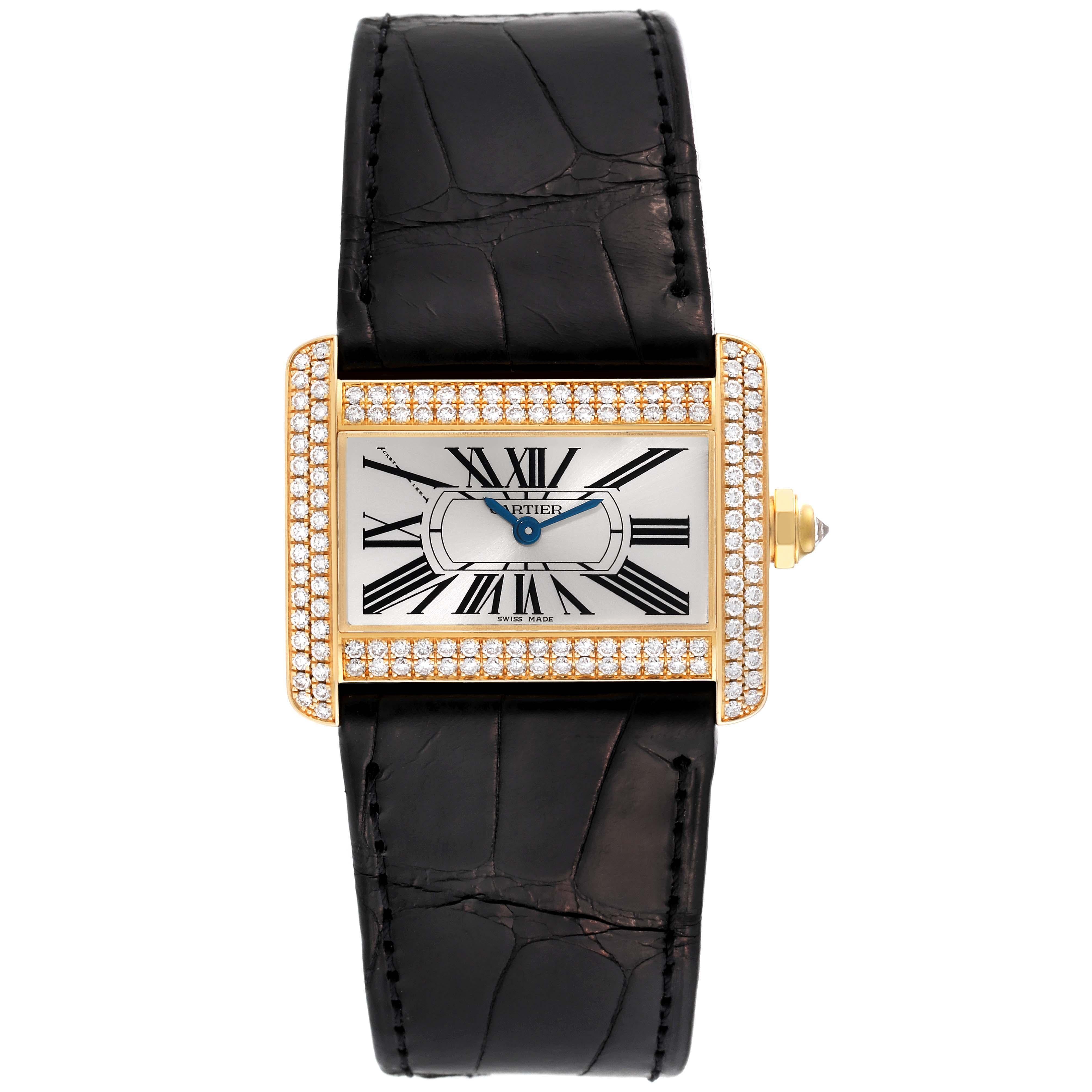 Women's Cartier Tank Divan Yellow Gold Diamond Ladies Watch WA301036 For Sale