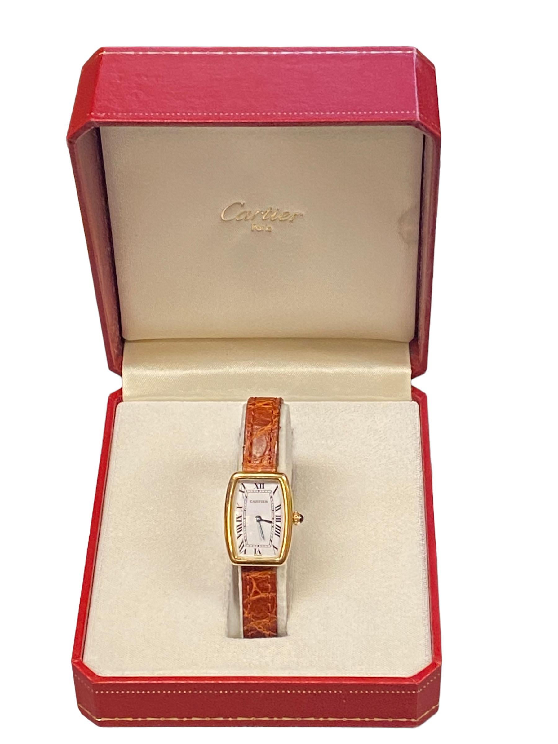 Cartier Tank Faberge Tonneau Yellow Gold Vintage Ladies Mechanical Wrist Watch 2
