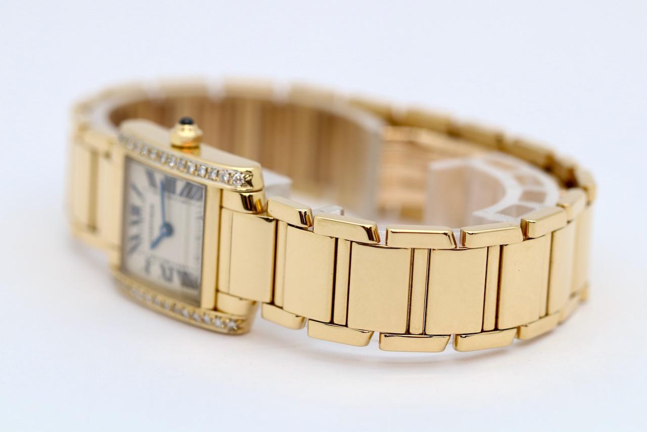 Round Cut Cartier Tank Française 18 Karat Gold Ladies Wrist Watch with Diamonds, Ref. 2385