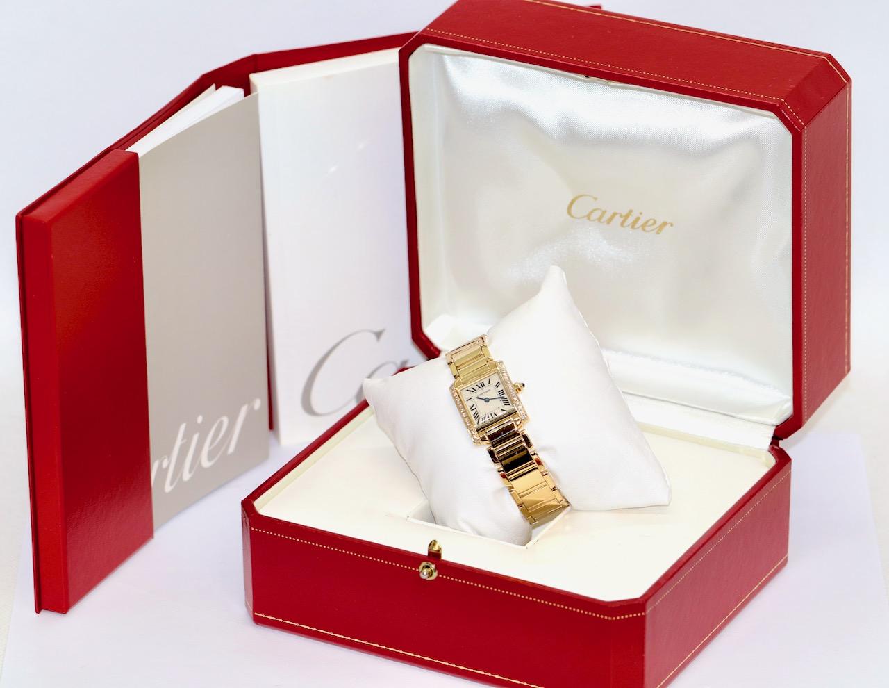 Cartier Tank Française 18 Karat Gold Ladies Wrist Watch with Diamonds, Ref. 2385 3