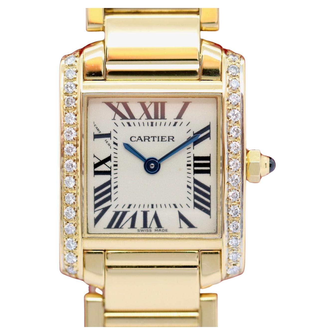 Cartier Tank Française 18 Karat Gold Damen-Armbanduhr mit Diamanten, Ref. 2385
