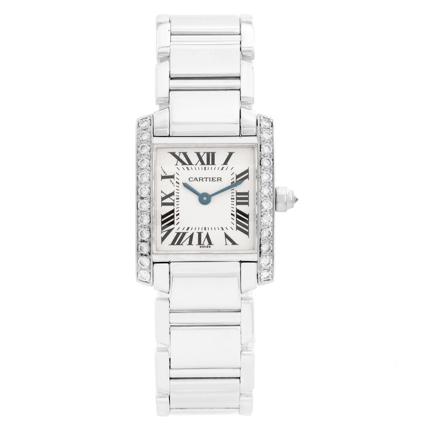 Cartier Tank Francaise 18 Karat White Gold and Diamonds Ladies Watch WE1002S3