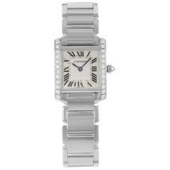 Cartier Tank Francaise 18 Karat Weißgold Diamant Quarz Damenuhr WE1002S3