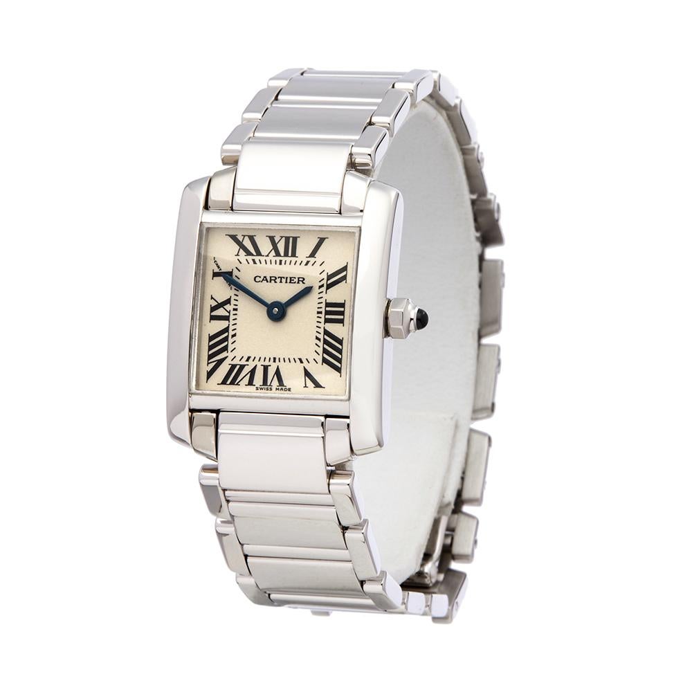 Ref: W5355
Manufacturer: Cartier
Model: Tank Francaise
Model Ref: W50012S3
Age: 
Gender: Ladies
Complete With: Box Only
Dial: White Roman 
Glass: Sapphire Crystal
Movement: Quartz
Water Resistance: To Manufacturers Specifications
Case: 18k White