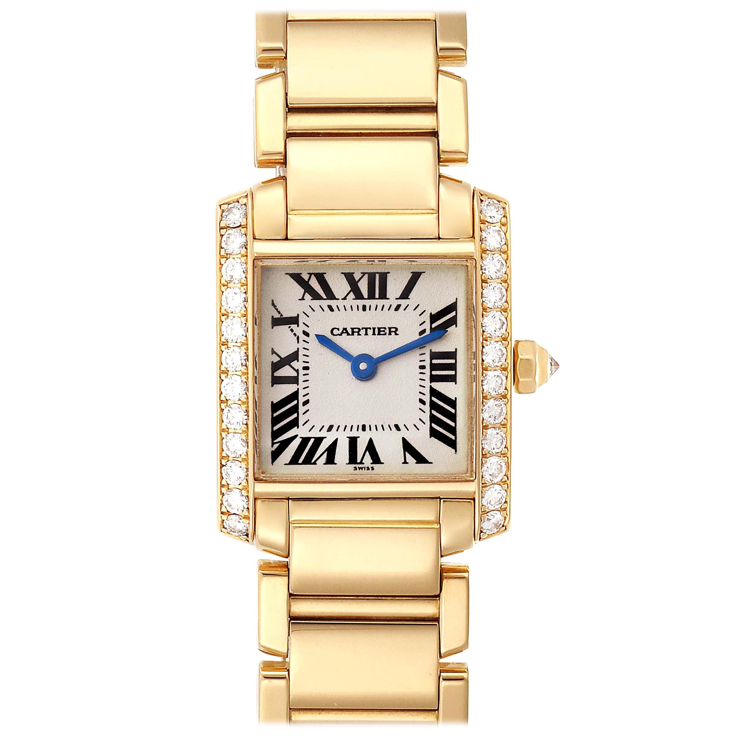 Cartier Tank Francaise 18 Karat Yellow Gold Diamond Ladies Watch WE1001R8