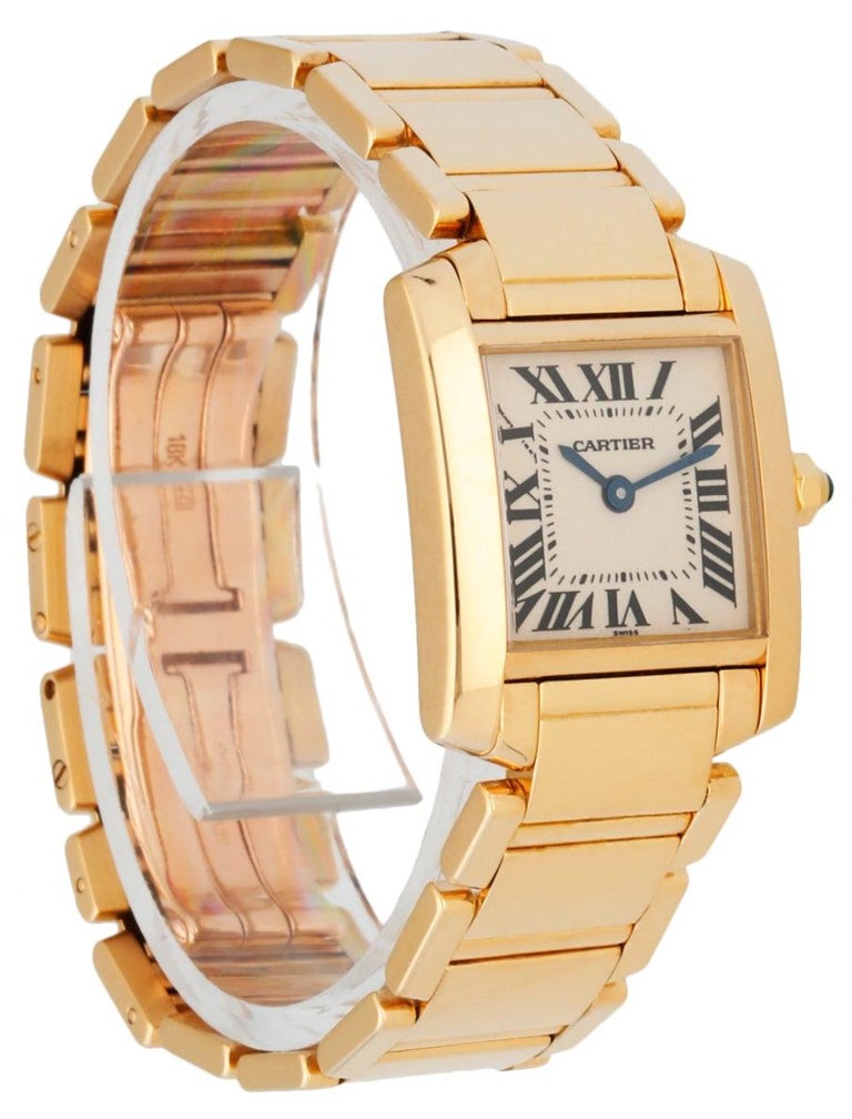 Cartier Tank Francaise 1820 18K Yellow Gold Ladies Watch Box & Papers In Excellent Condition For Sale In Great Neck, NY