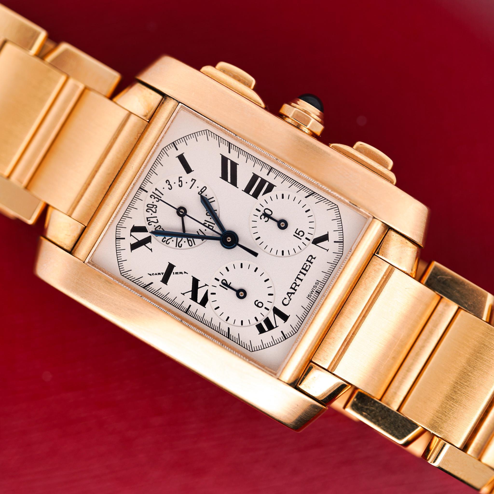 Moderno Orologio Cartier Tank Française 1830 Chronograph in oro 18 carati in vendita