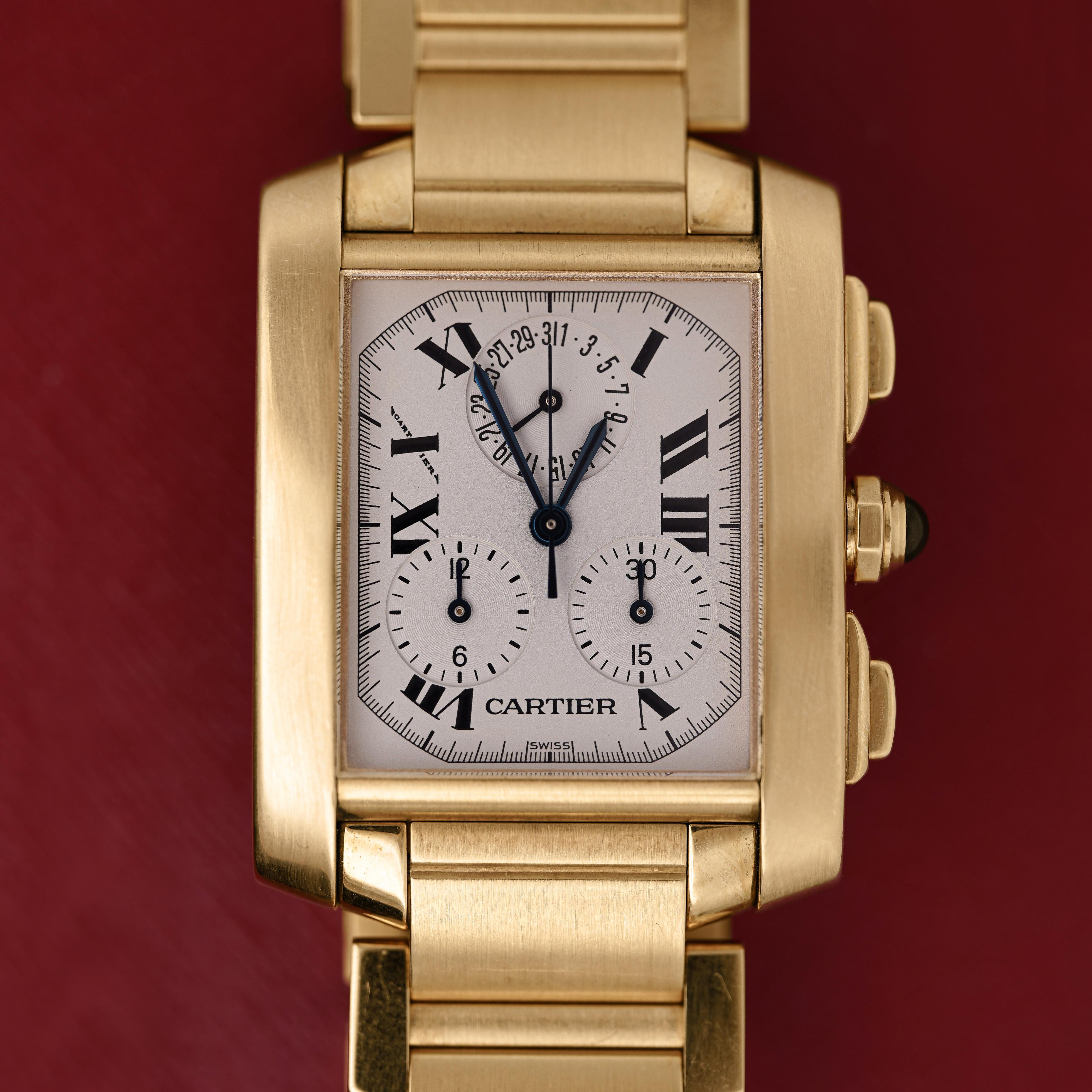 Donna Orologio Cartier Tank Française 1830 Chronograph in oro 18 carati in vendita