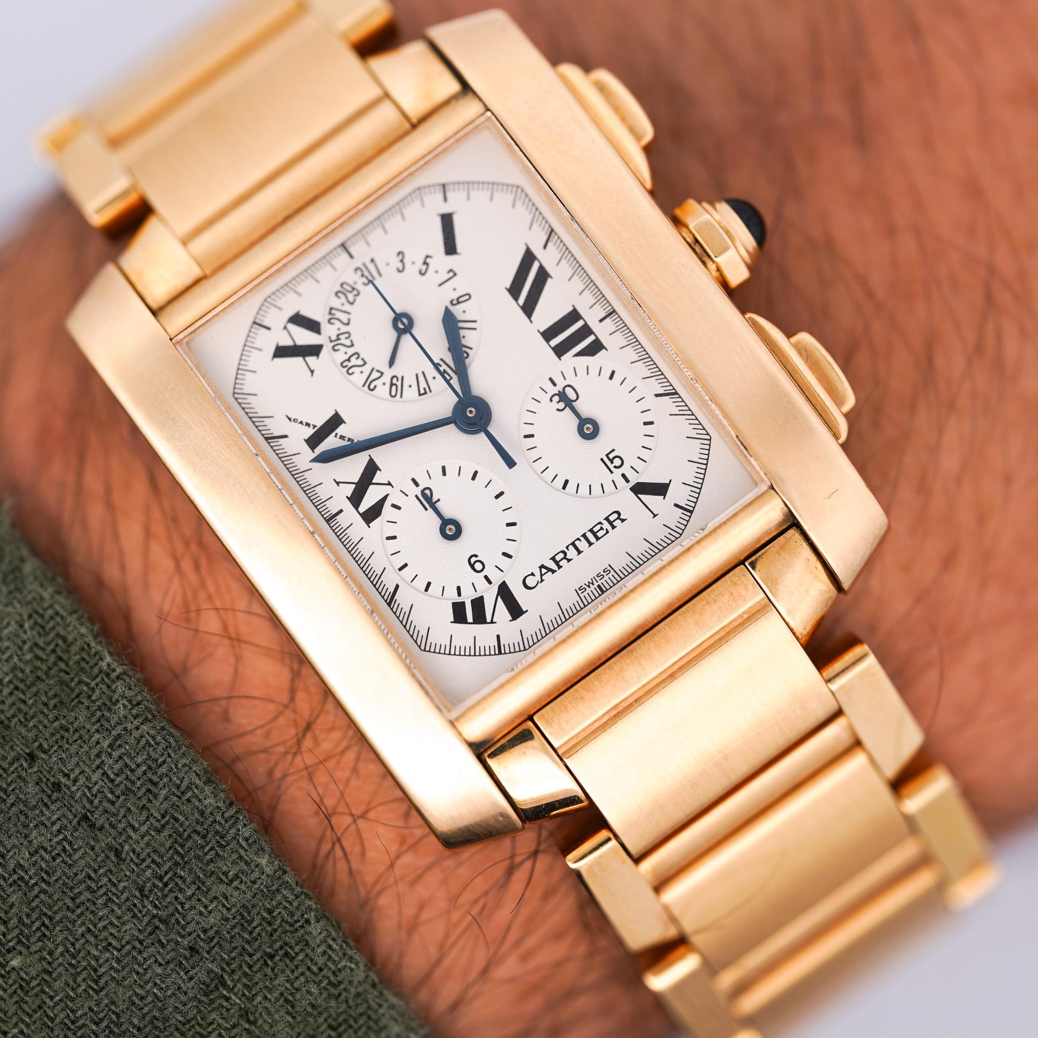 Orologio Cartier Tank Française 1830 Chronograph in oro 18 carati in vendita 1
