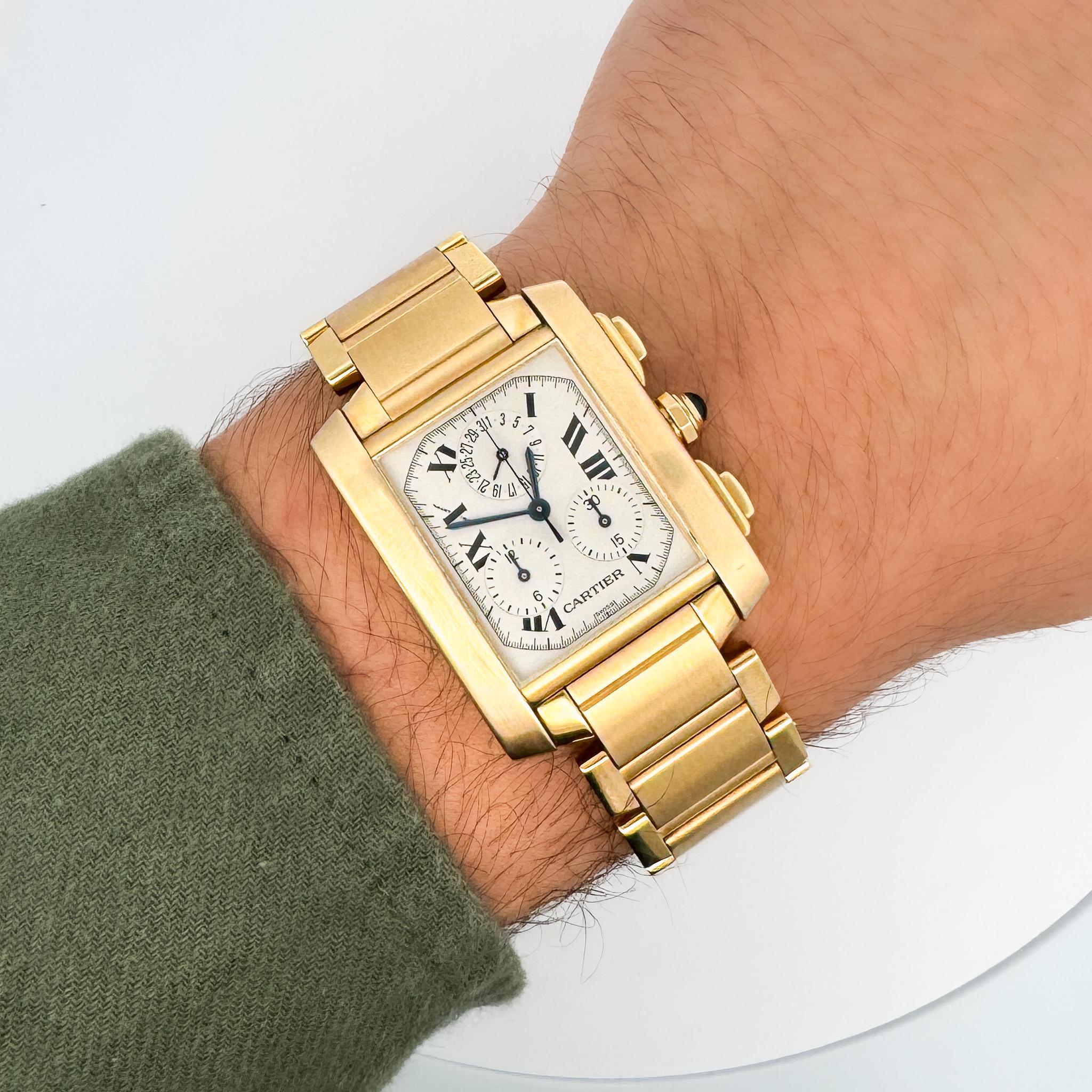 Orologio Cartier Tank Française 1830 Chronograph in oro 18 carati in vendita 2