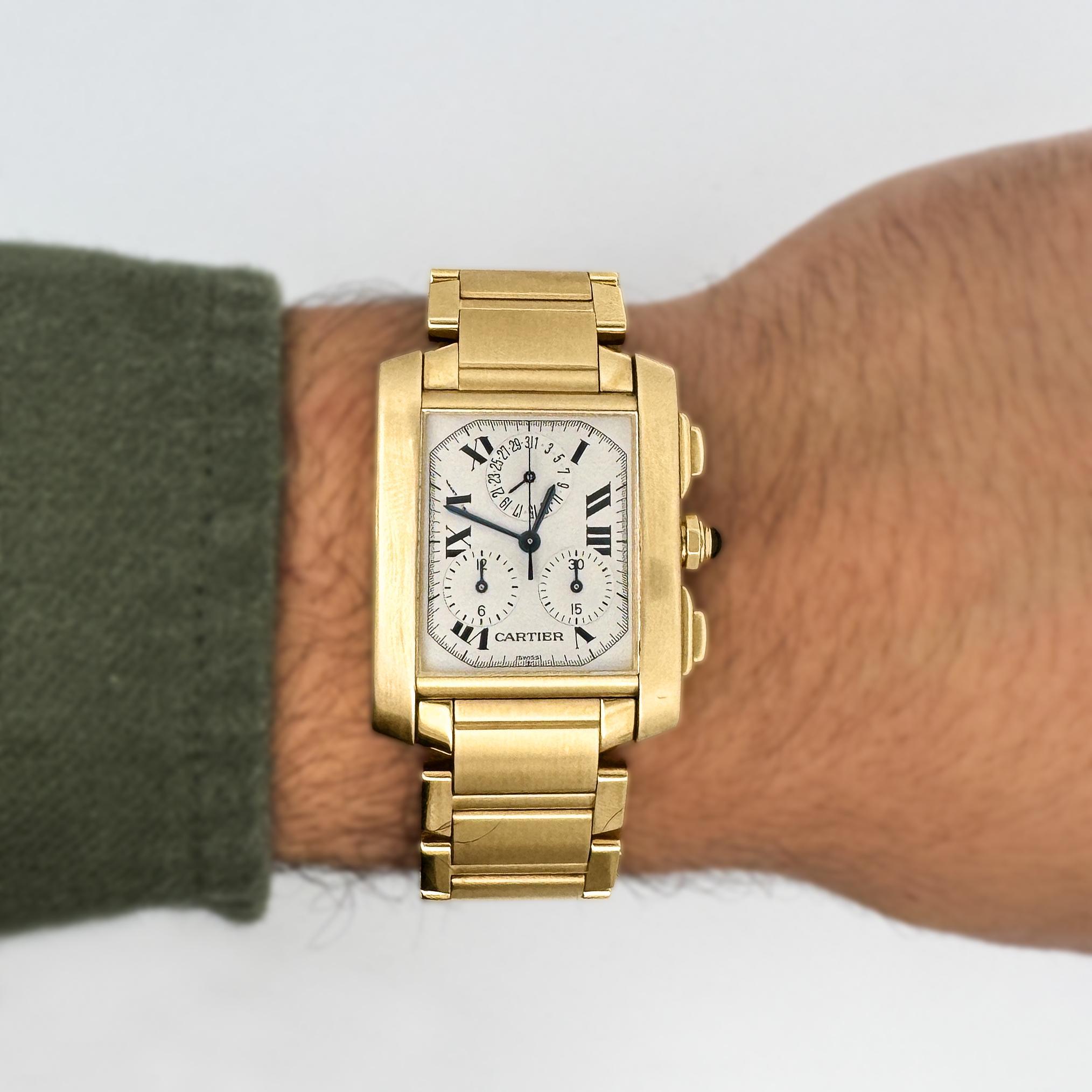 Orologio Cartier Tank Française 1830 Chronograph in oro 18 carati in vendita 3