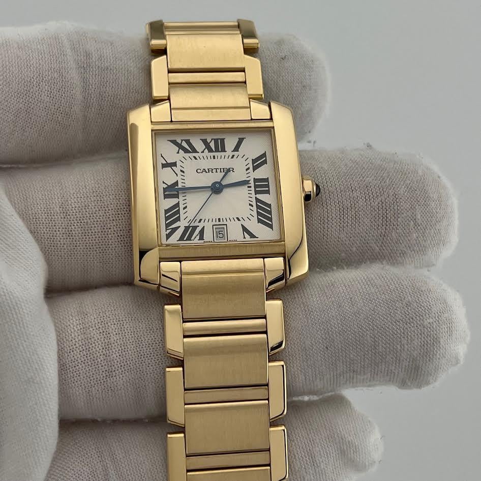 Cartier Tank Francaise 1840 28x32mm Cadran chiffres romains blanc Boîte or jaune 18k en vente 2