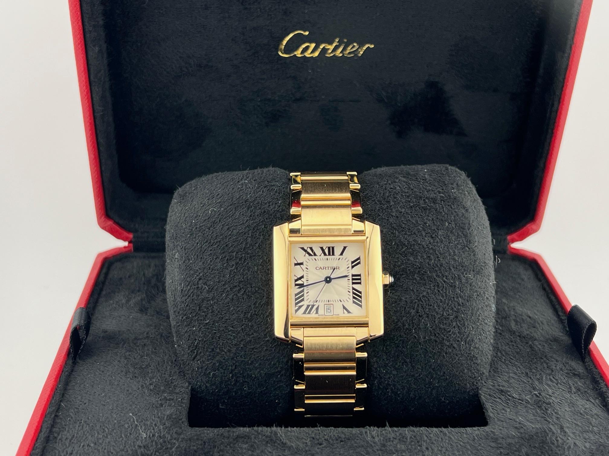 Cartier Tank Francaise 1840 28x32mm Cadran chiffres romains blanc Boîte or jaune 18k en vente 3