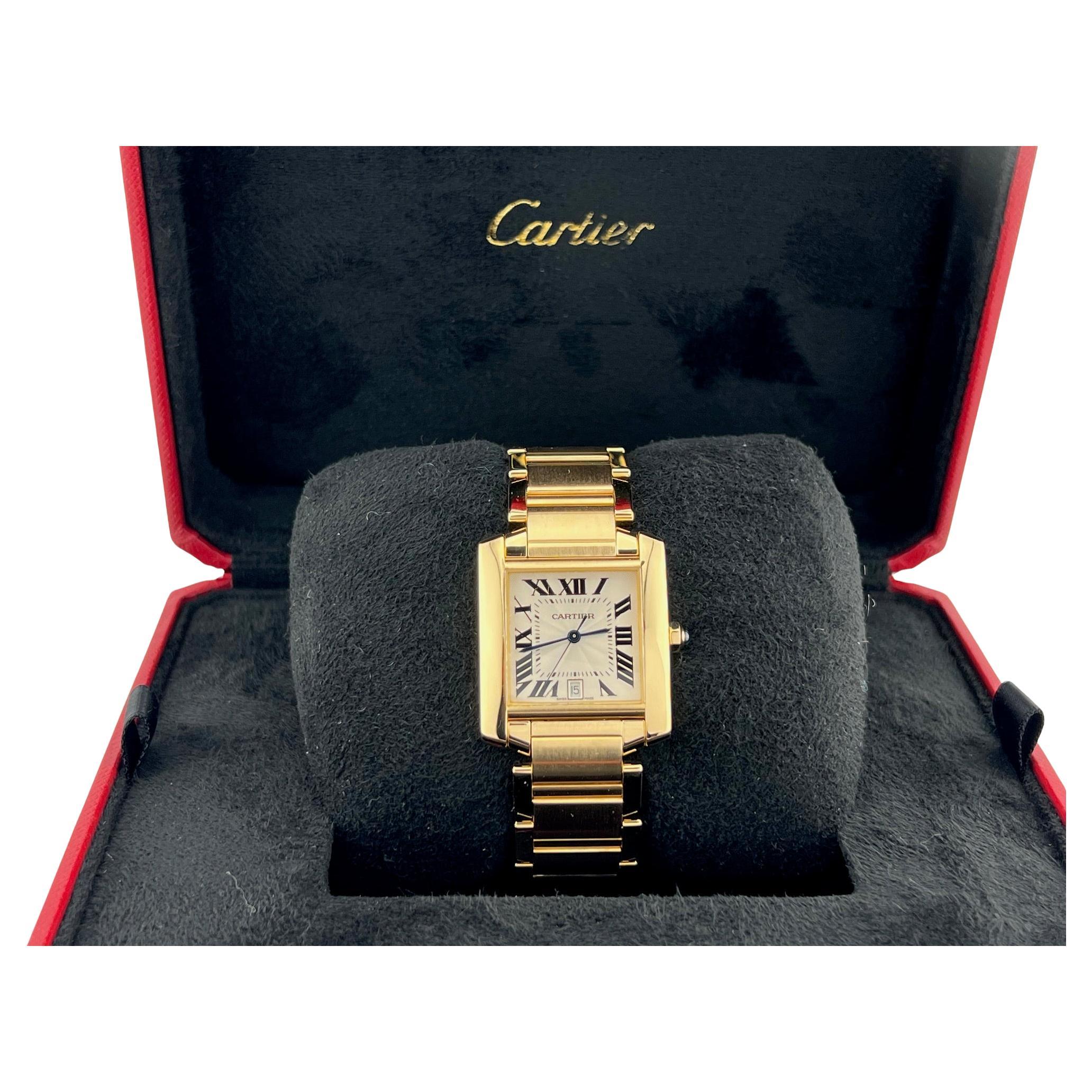 Cartier Tank Francaise 1840 28x32mm Quadrante bianco con numeri romani Oro giallo 18k Scatola