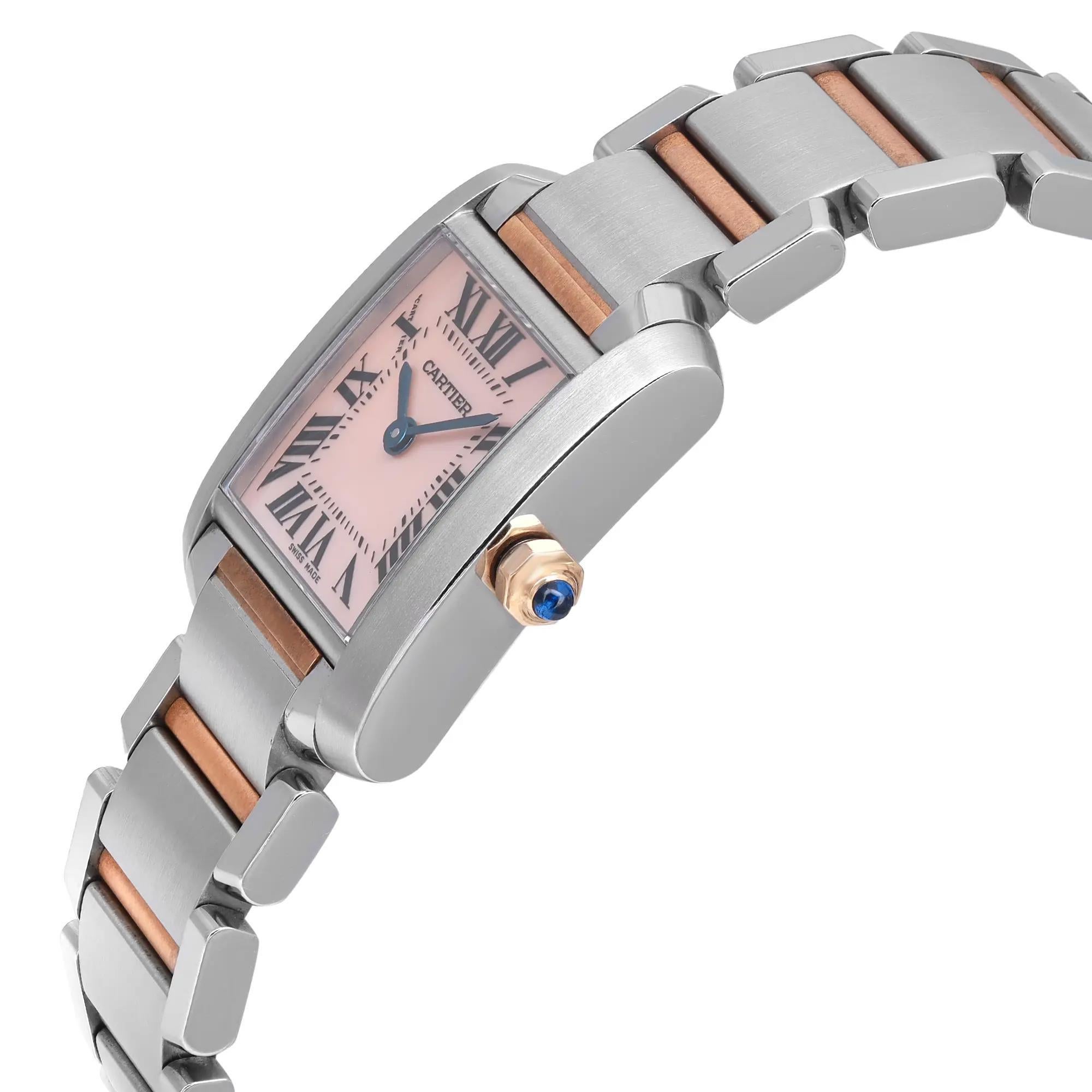 Cartier Montre Tank Française à quartz en acier et or rose 18 carats avec cadran MOP pour femmes 2384 Excellent état à New York, NY