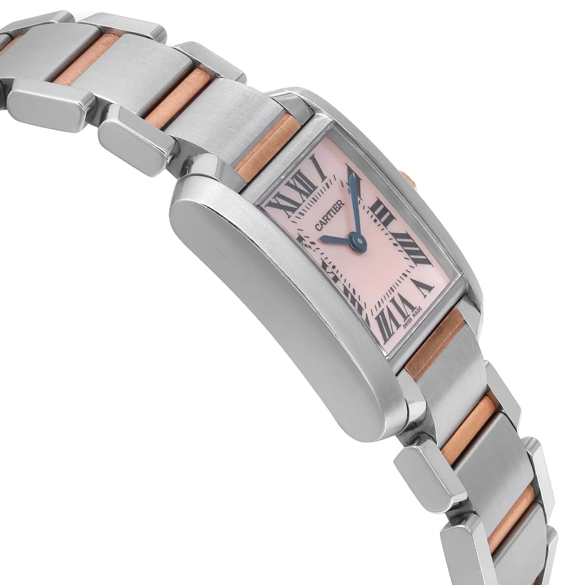  Cartier Montre Tank Française à quartz en acier et or rose 18 carats avec cadran MOP pour femmes 2384 Unisexe 