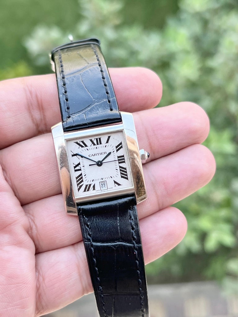 Cartier Tank Francaise 18K White Gold 2366 Automatic Date Watch For Sale at 1stDibs cartier 2366 cartier tank francaise white gold cartier tank francaise leather strap