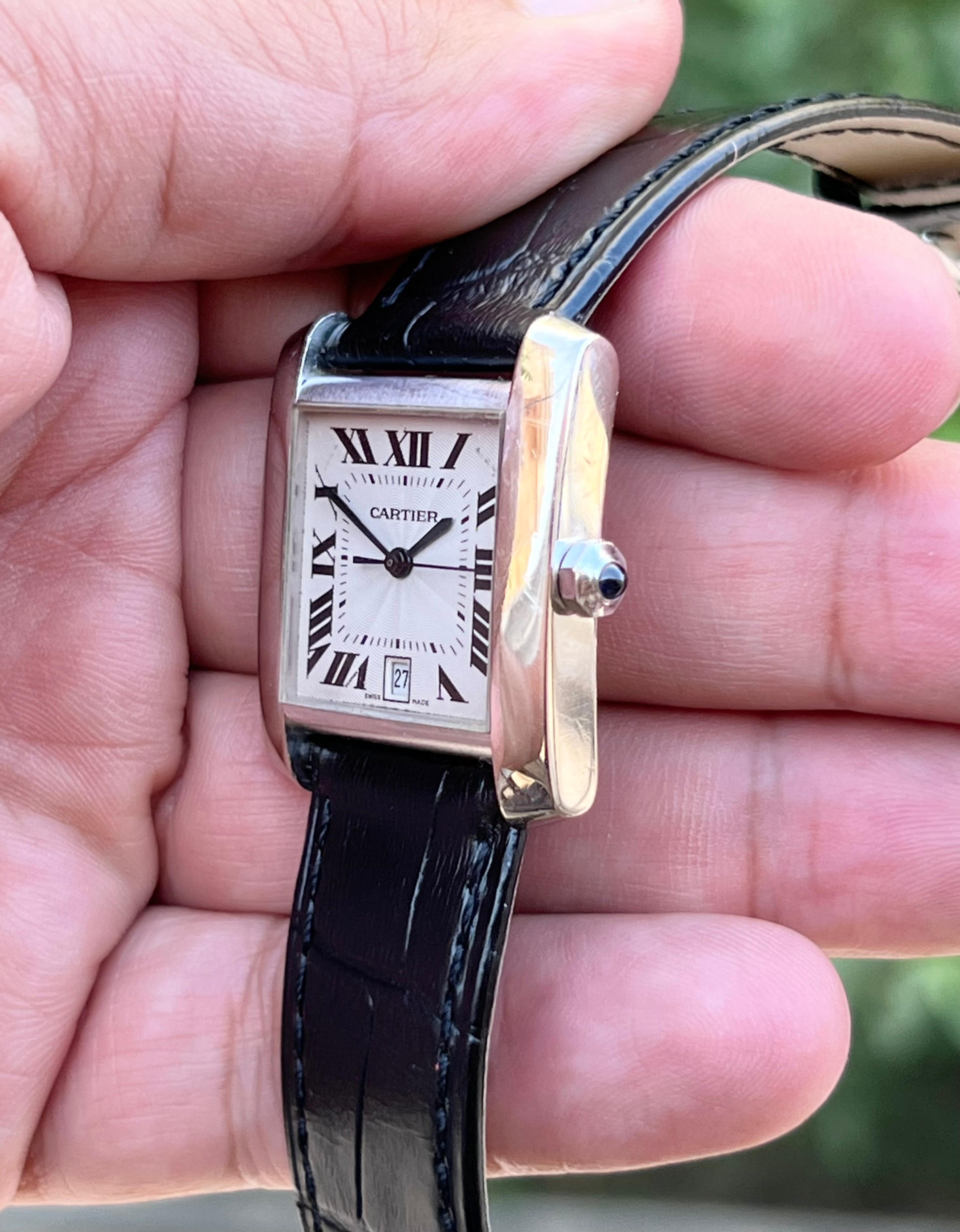  Cartier Tank Française 18K White Gold 2366 Automatic Date Watch   For Sale 4