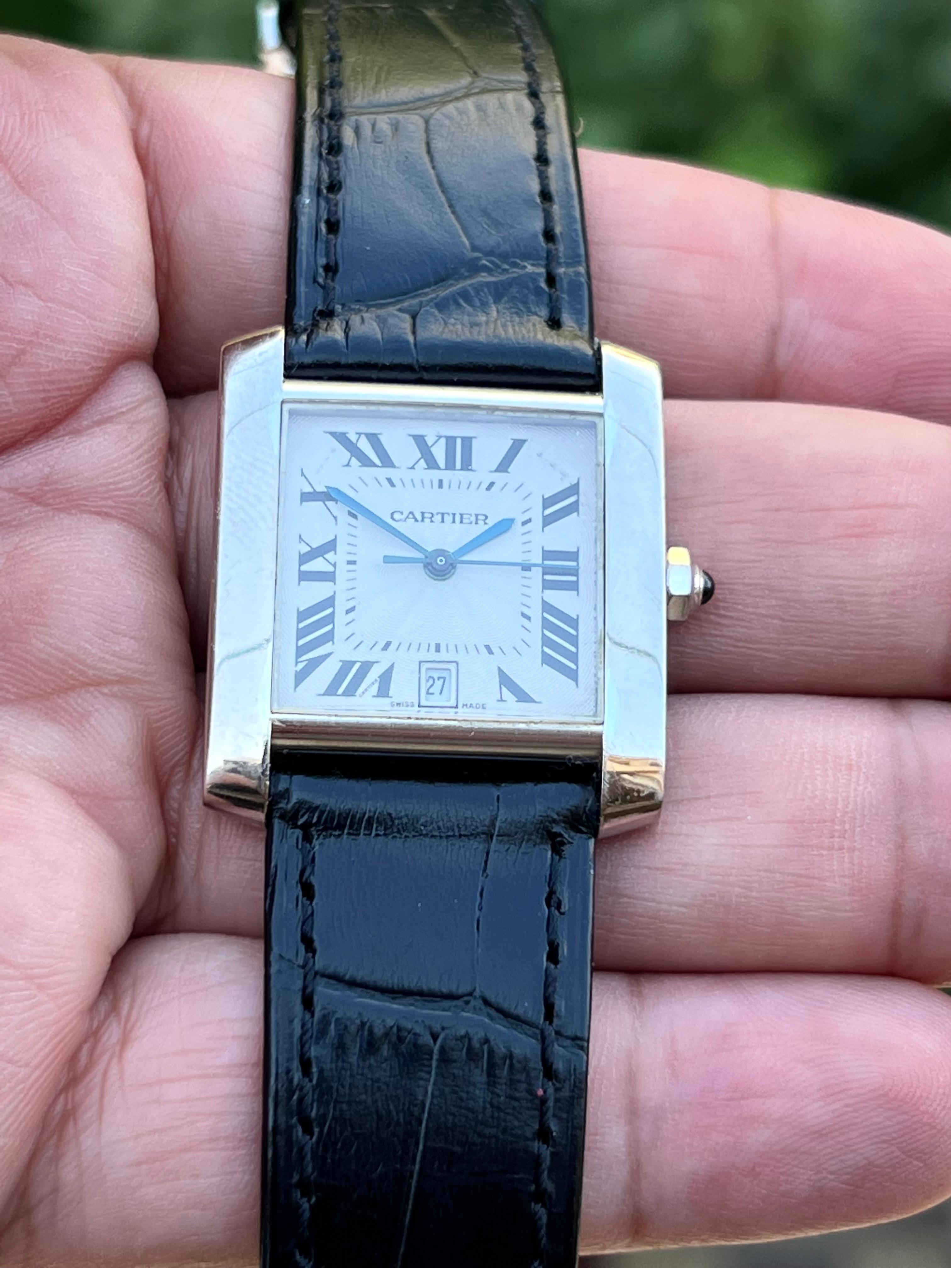  Cartier Tank Française 18K White Gold 2366 Automatic Date Watch   For Sale 6