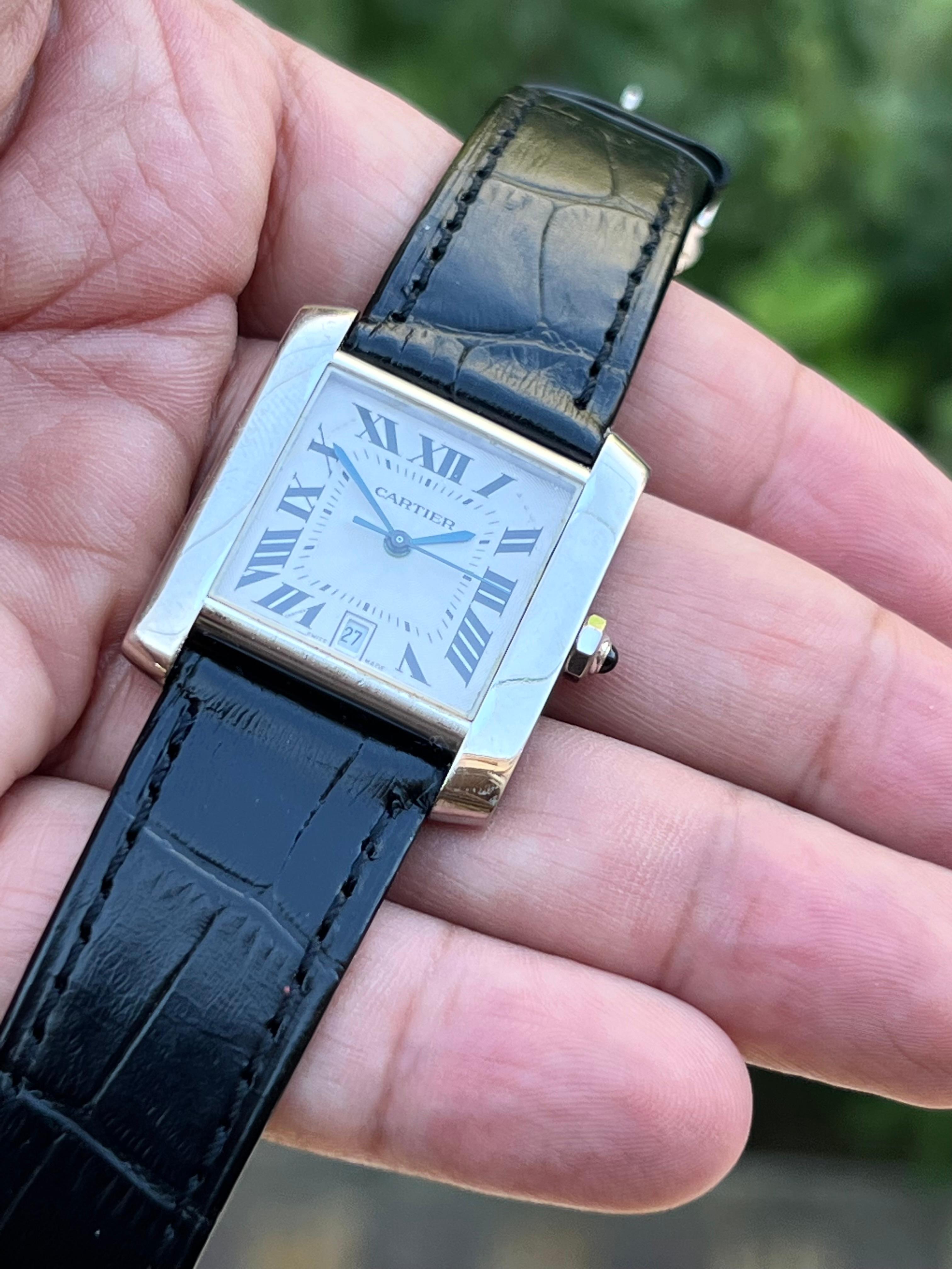  Cartier Tank Française 18K White Gold 2366 Automatic Date Watch   For Sale 7