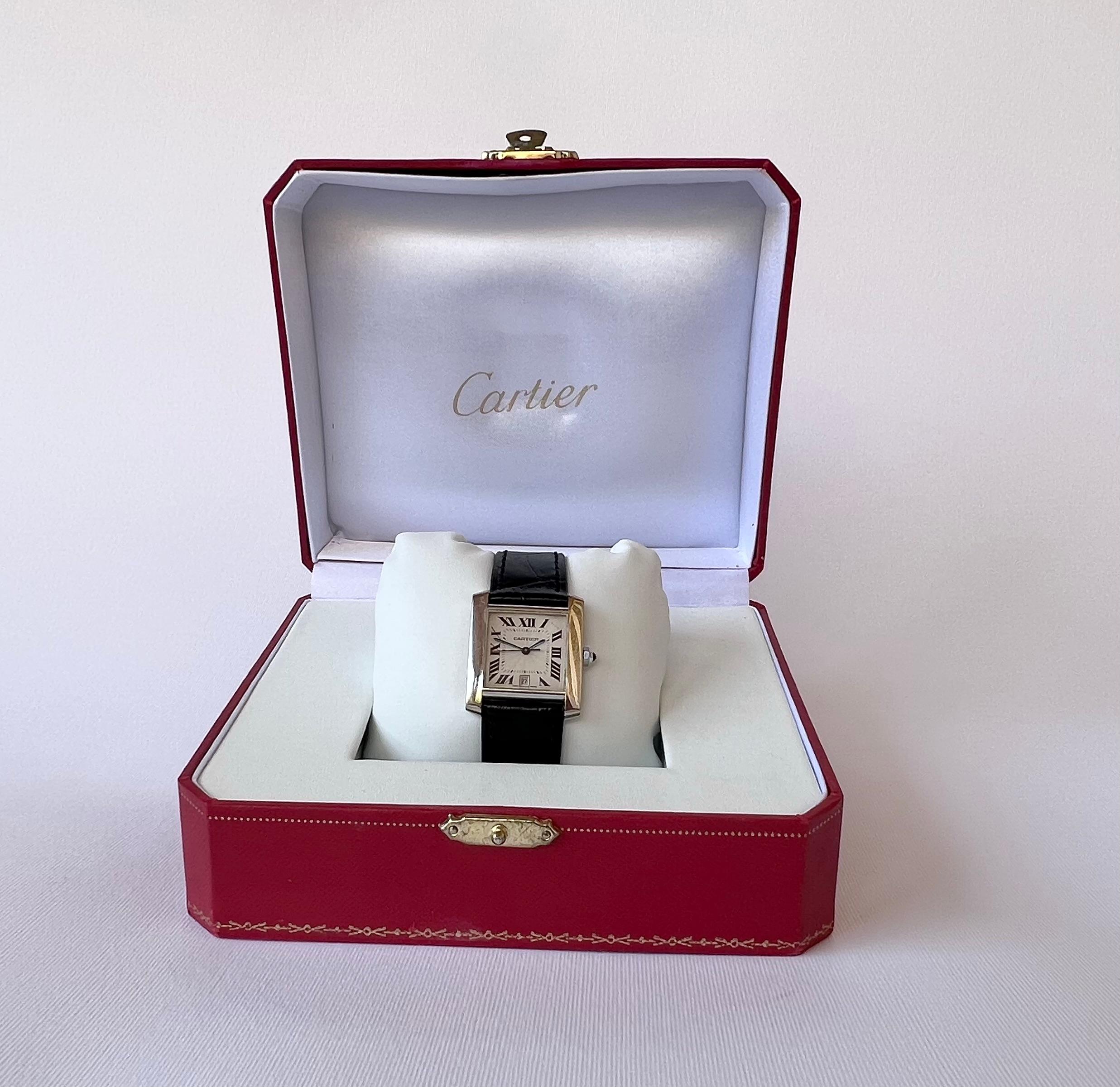  Montre Cartier Tank Française en or blanc 18 carats 2366 Automatic Date   en vente 8
