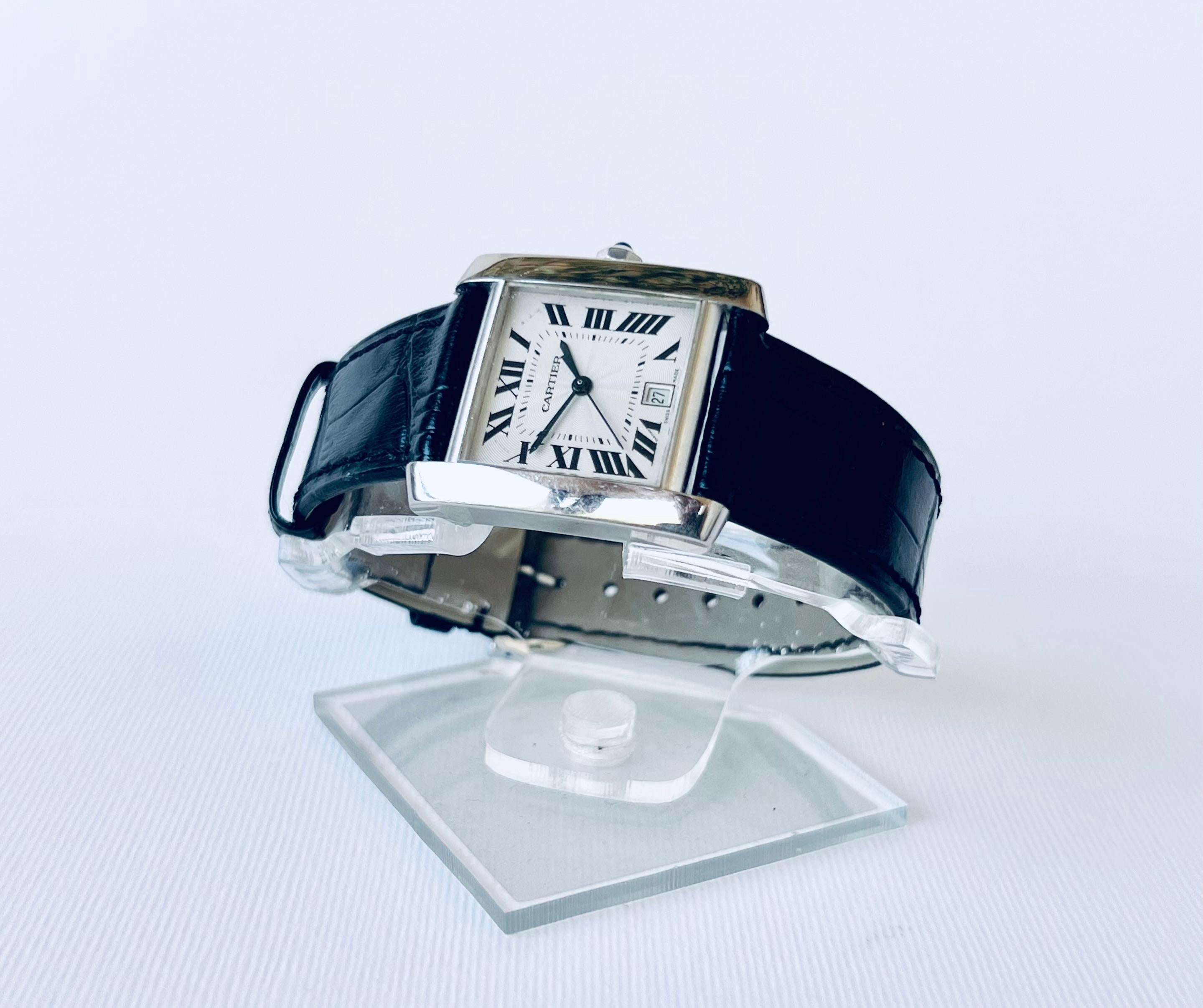  Cartier Tank Française 18K White Gold 2366 Automatic Date Watch   For Sale 10