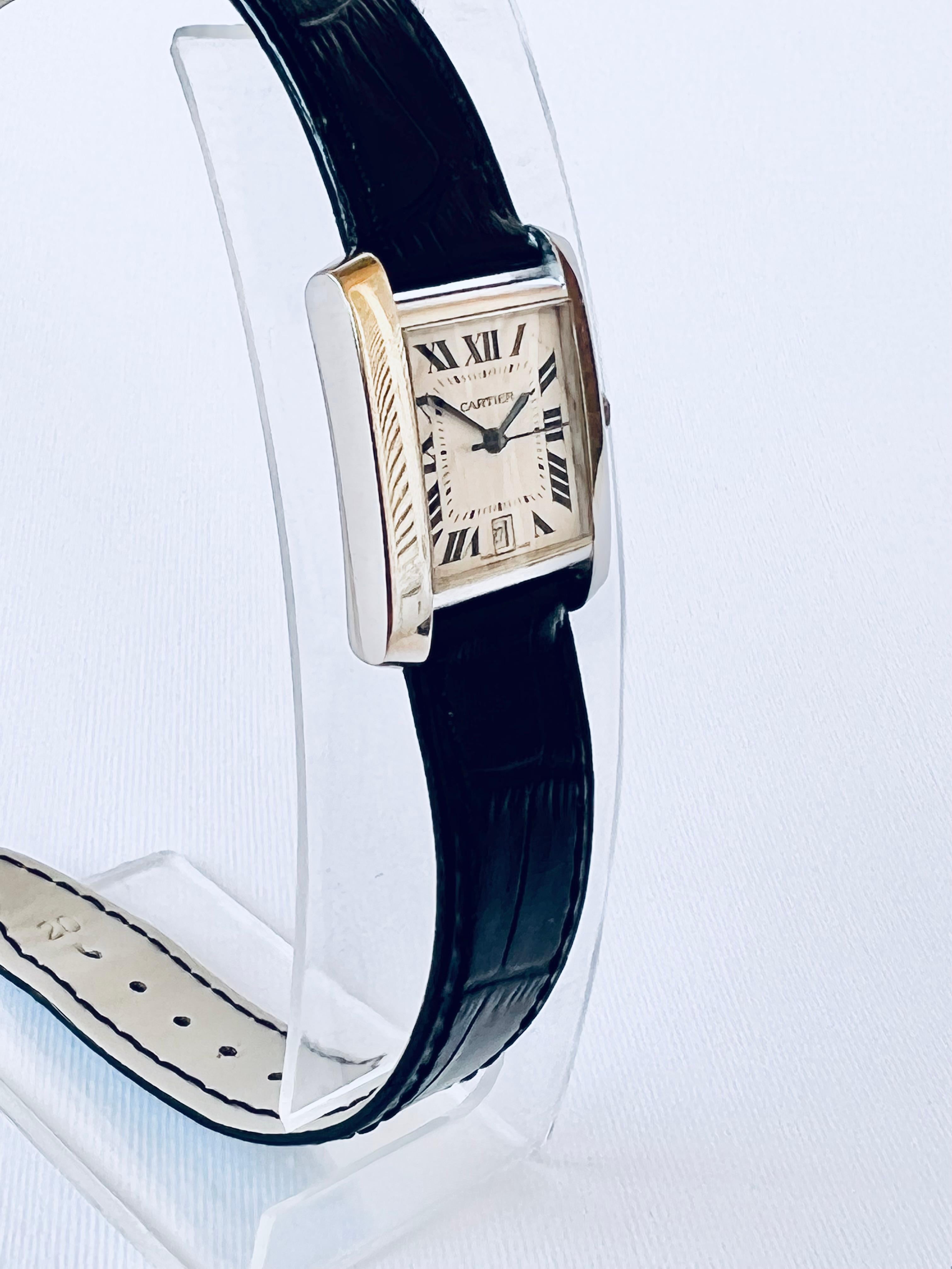  Cartier Tank Française 18K White Gold 2366 Automatic Date Watch   For Sale 2