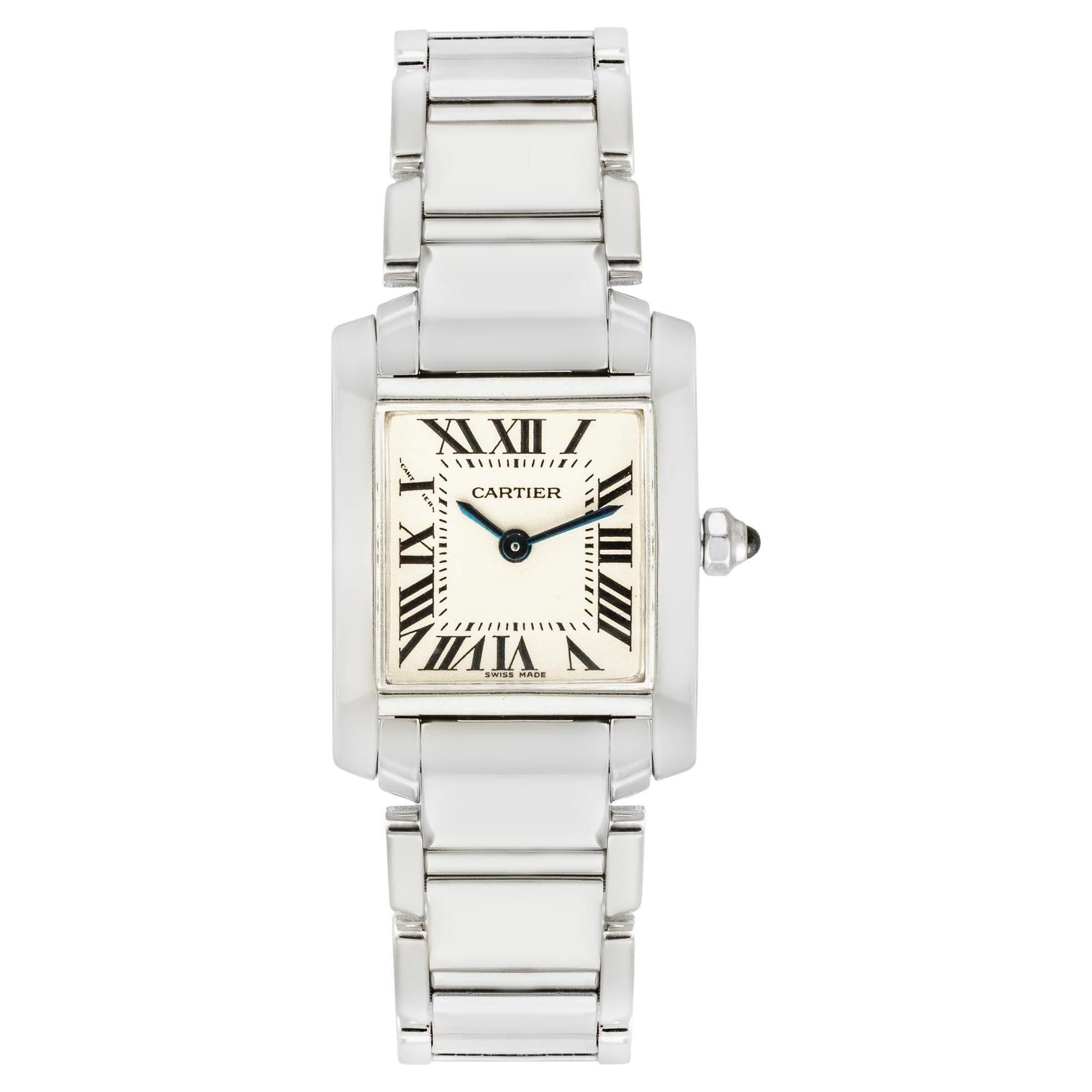 Cartier Tank Francaise White Gold Ladies Wristwatch B&P 2403 W50012S3 For Sale