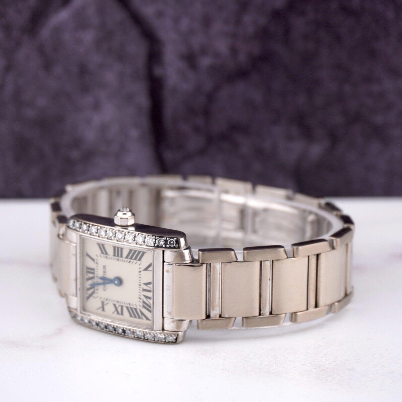 Round Cut Cartier Tank Francaise 18K White Gold 30mm Factory Diamonds on Case Ref 2403 For Sale