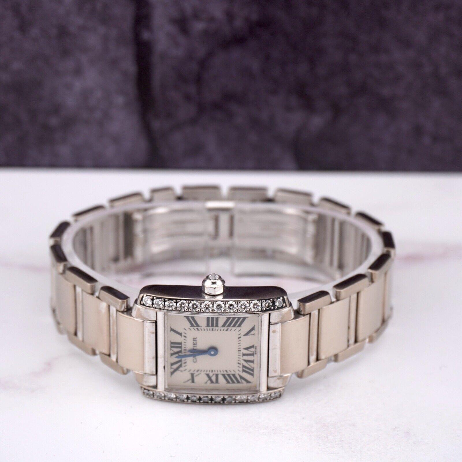 Round Cut Cartier Tank Francaise 18K White Gold 30mm Factory Diamonds on Case Ref 2403 For Sale