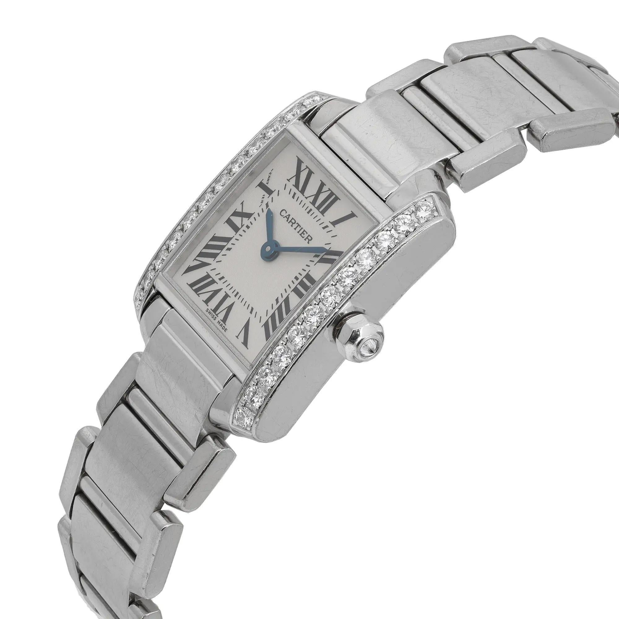 Cartier Tank Francaise 18K White Gold Cream Dial Diamond Ladies Watch WE1002S3 In Excellent Condition In New York, NY