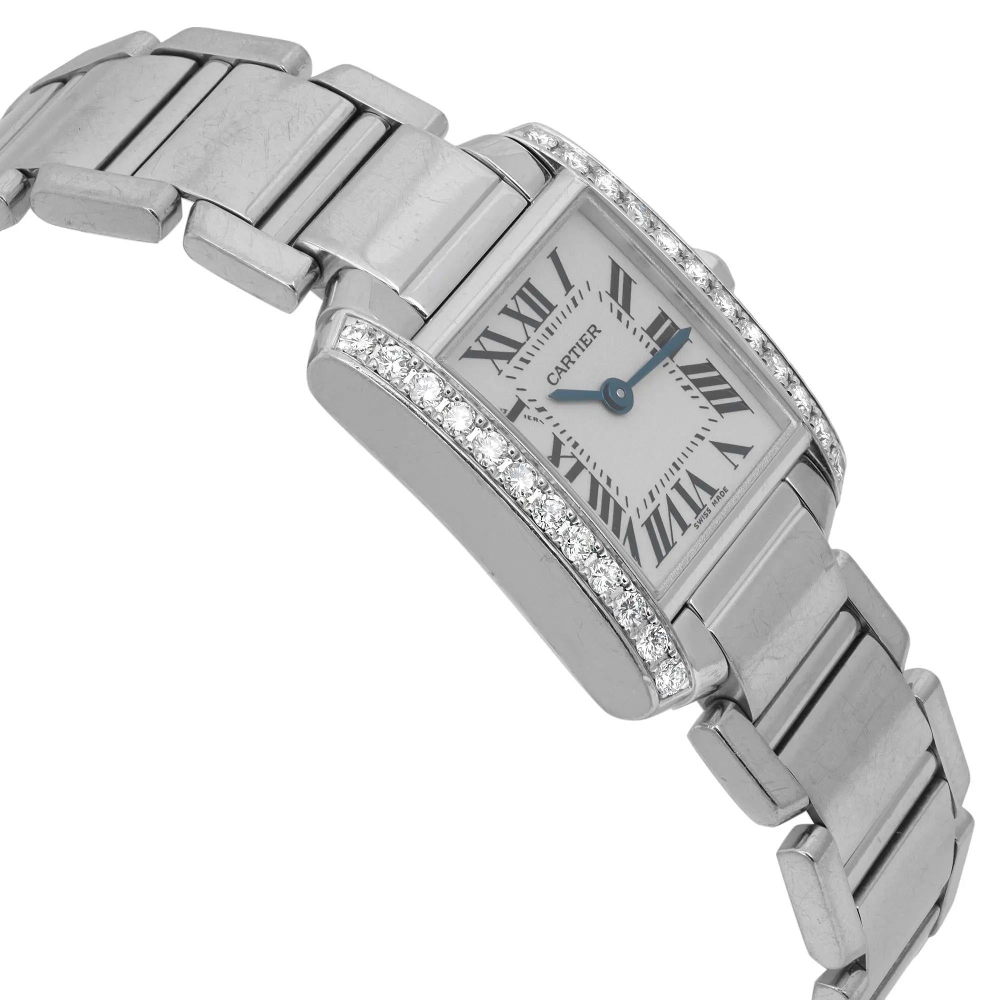 Women's Cartier Tank Francaise 18K White Gold Cream Dial Diamond Ladies Watch WE1002S3