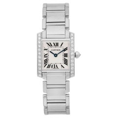 Cartier Tank Francaise 18K White Gold Cream Dial Diamond Ladies Watch WE1002S3