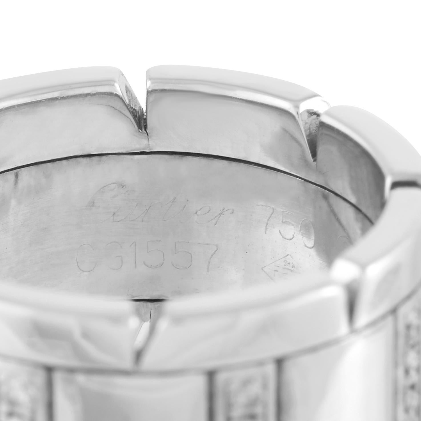 Cartier Tank Française 18K White Gold Diamond Band Ring In Excellent Condition In Southampton, PA
