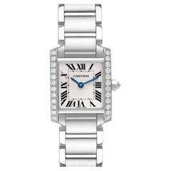Cartier Tank Francaise 18k White Gold Diamond Ladies Watch WE1002S3 Box Card
