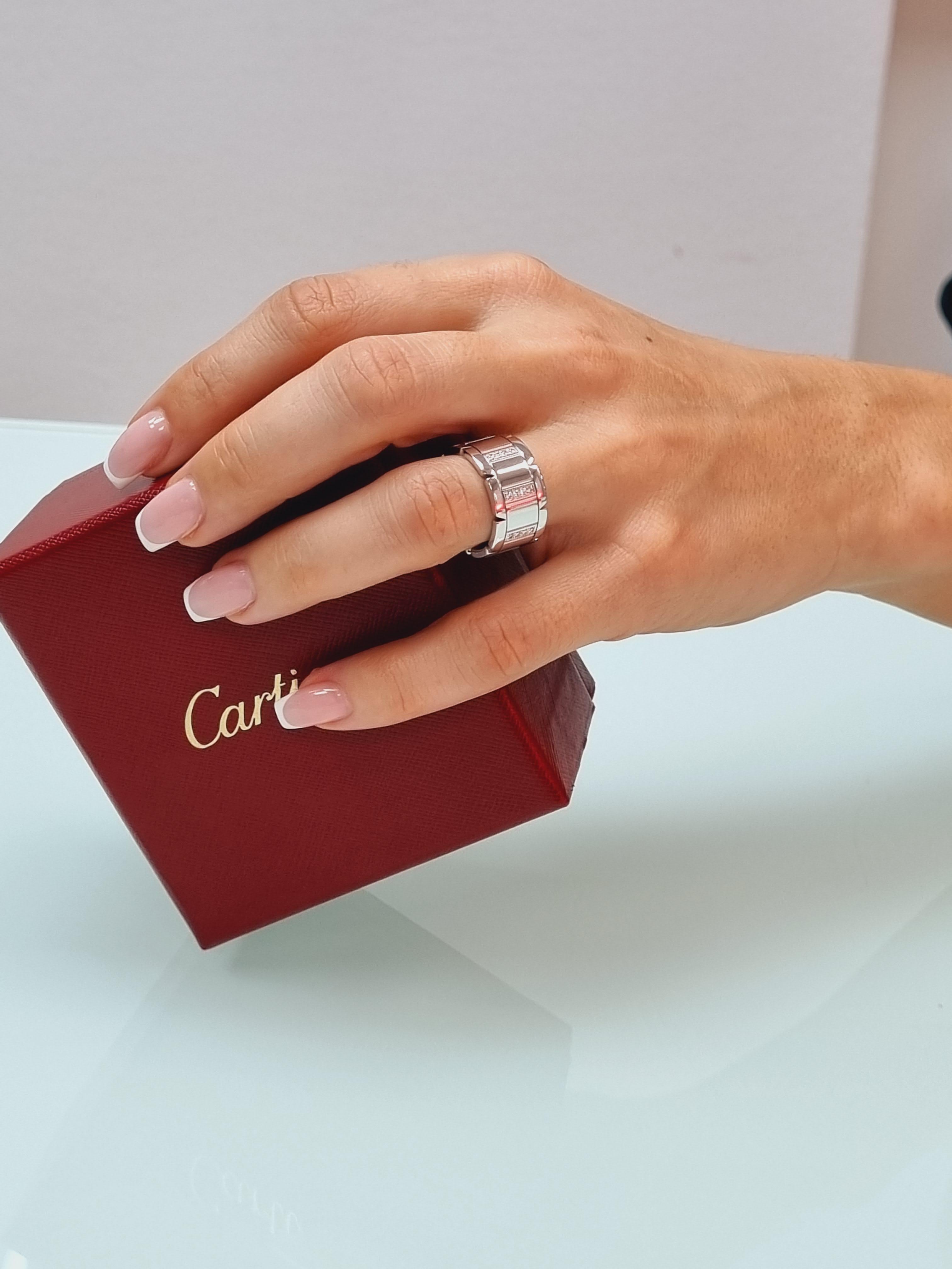 Women's or Men's Cartier Tank Francaise 18k White Gold Diamond Ring For Sale