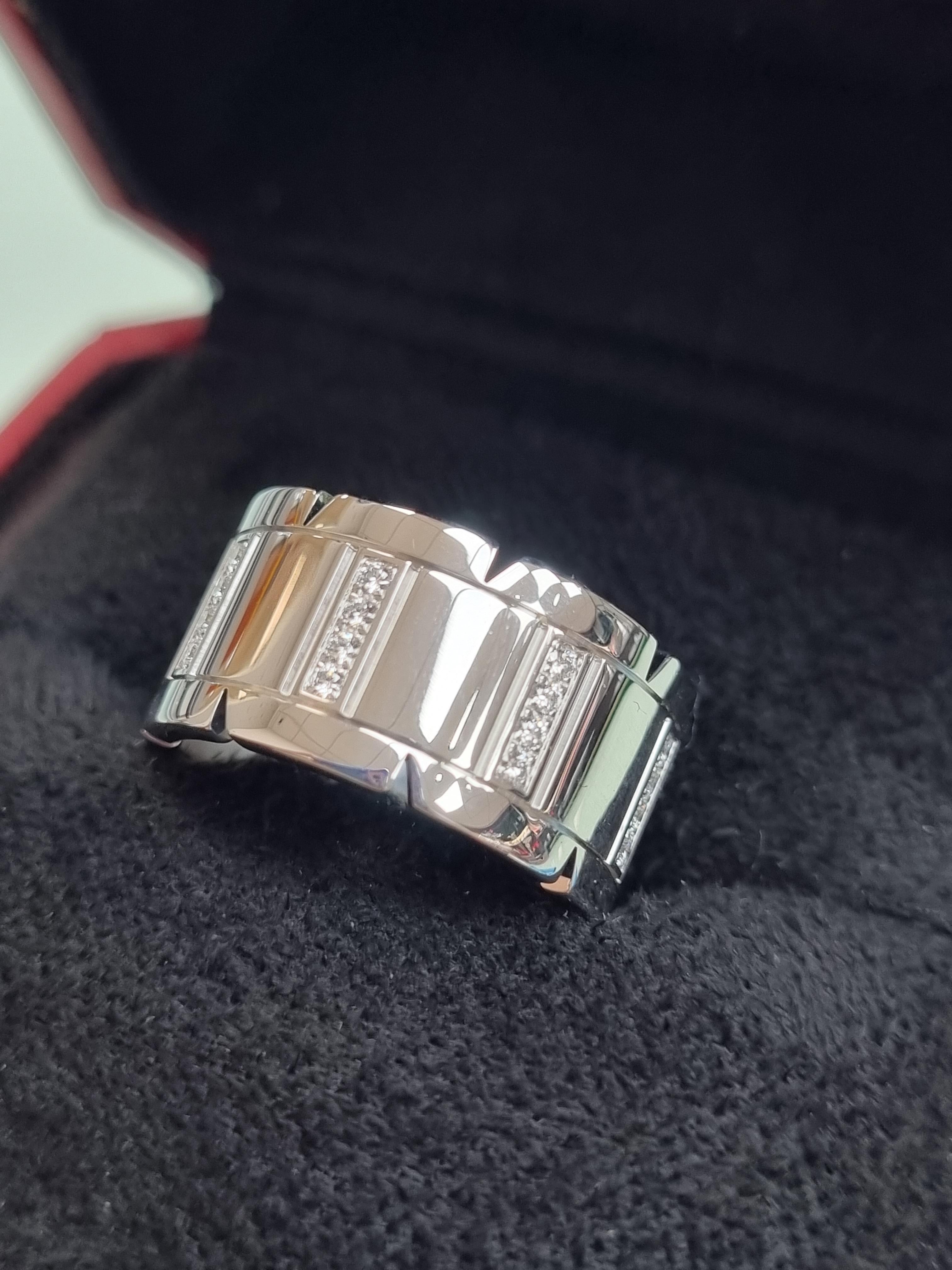 Cartier Tank Francaise 18k White Gold Diamond Ring In Excellent Condition For Sale In South Woodford, GB