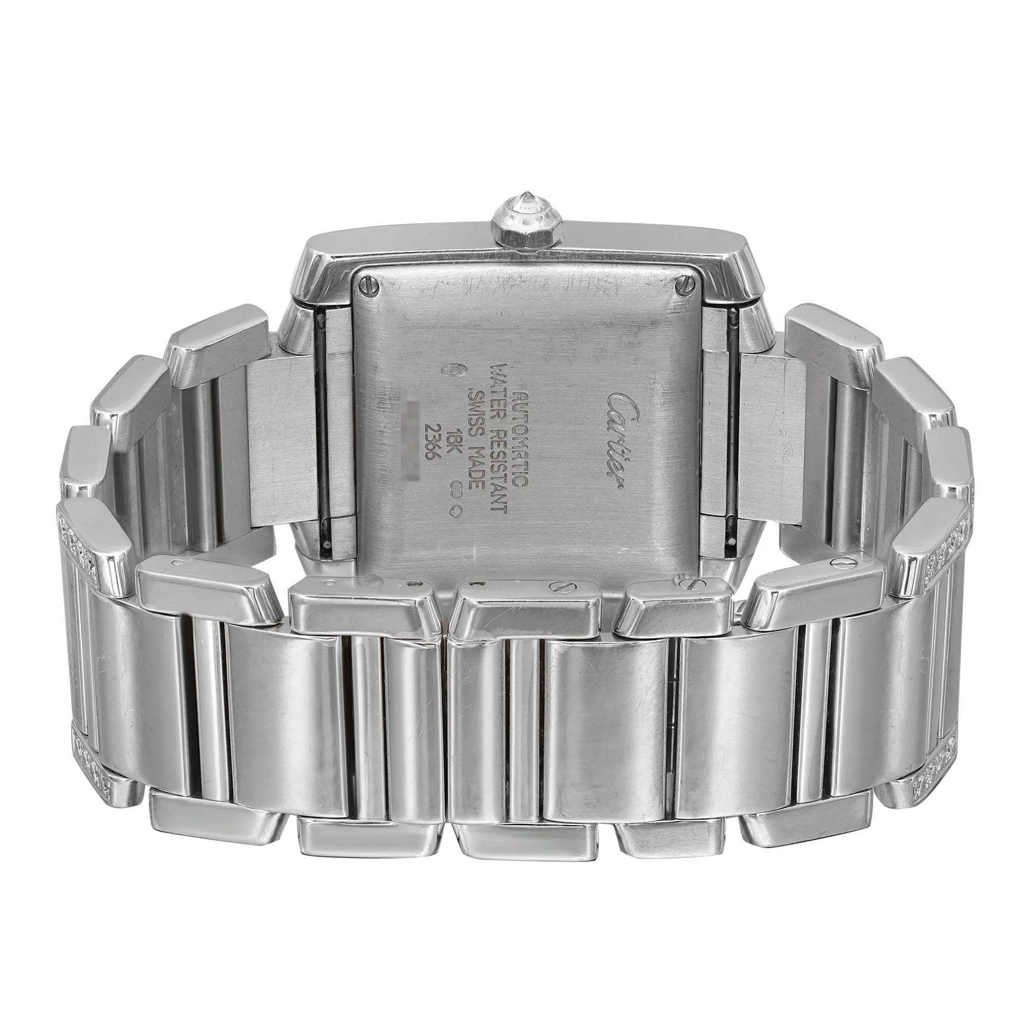 Reloj Cartier Tank Francaise 18K Oro Blanco Diamante Esfera Plata Unisex WE1003SF en venta 1