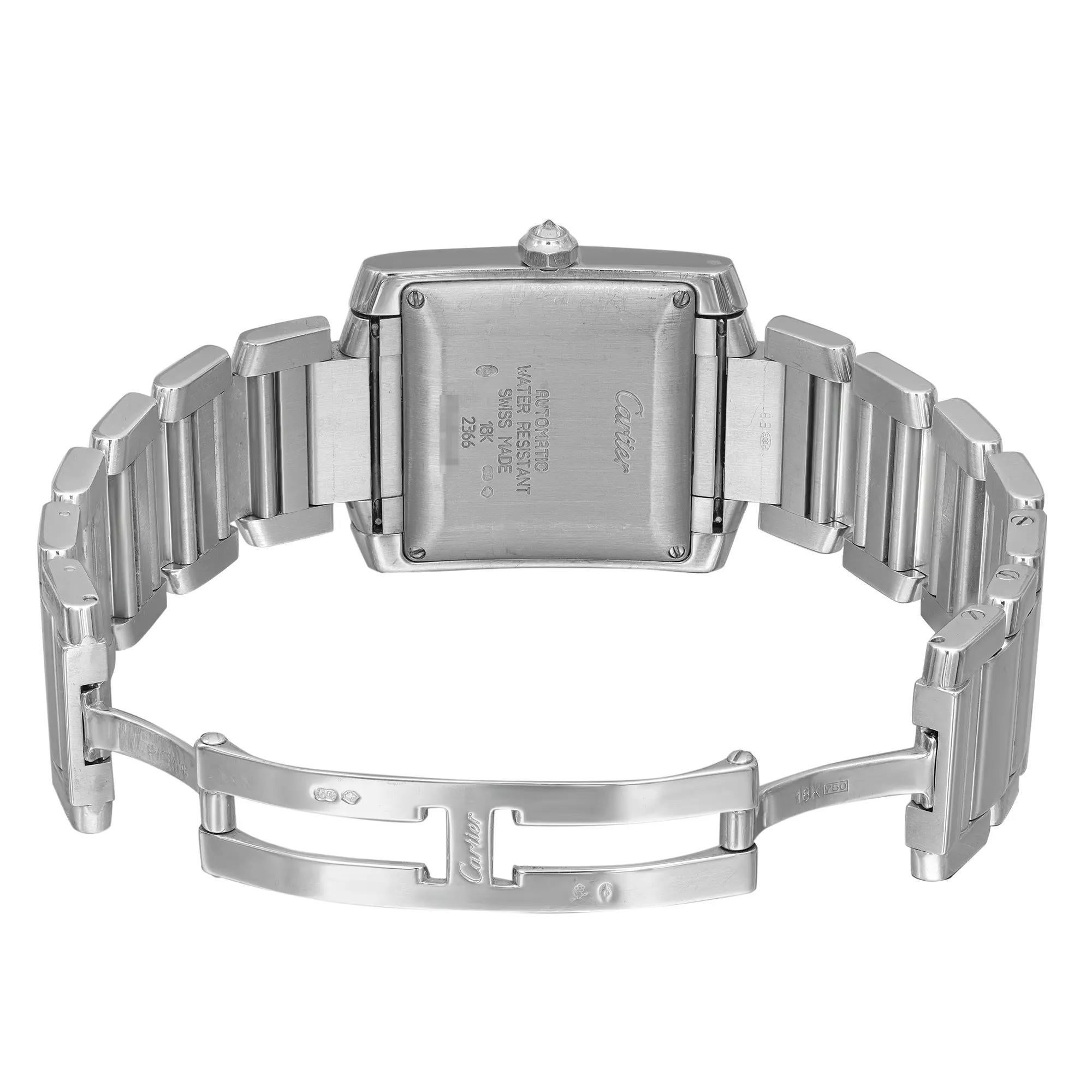 Reloj Cartier Tank Francaise 18K Oro Blanco Diamante Esfera Plata Unisex WE1003SF en venta 2