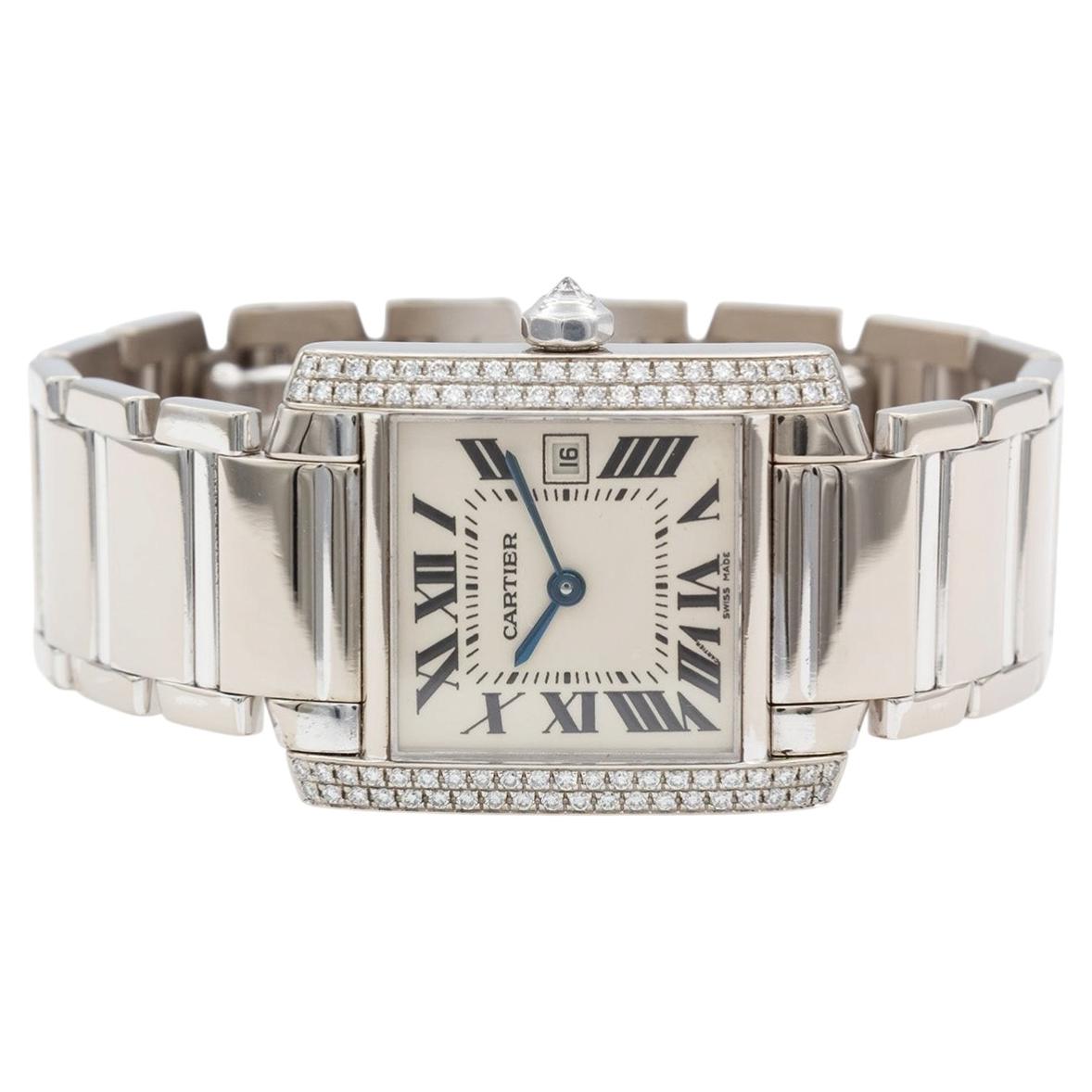 Reloj Cartier Tank Française de oro blanco de 18 quilates con diamantes, modelo WE1018S3 2491, con caja y documentación en venta