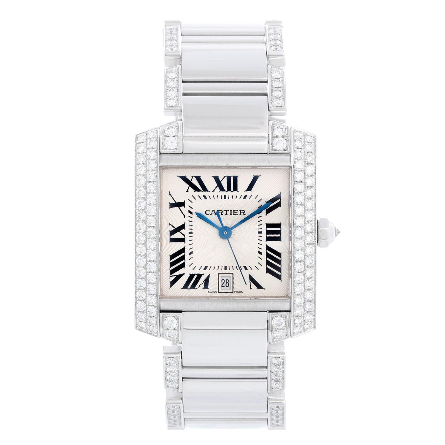 Cartier Tank Francaise 18k White Gold Mens Watch WE1003SF