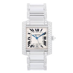 Vintage Cartier Tank Francaise 18k White Gold Mens Watch WE1003SF