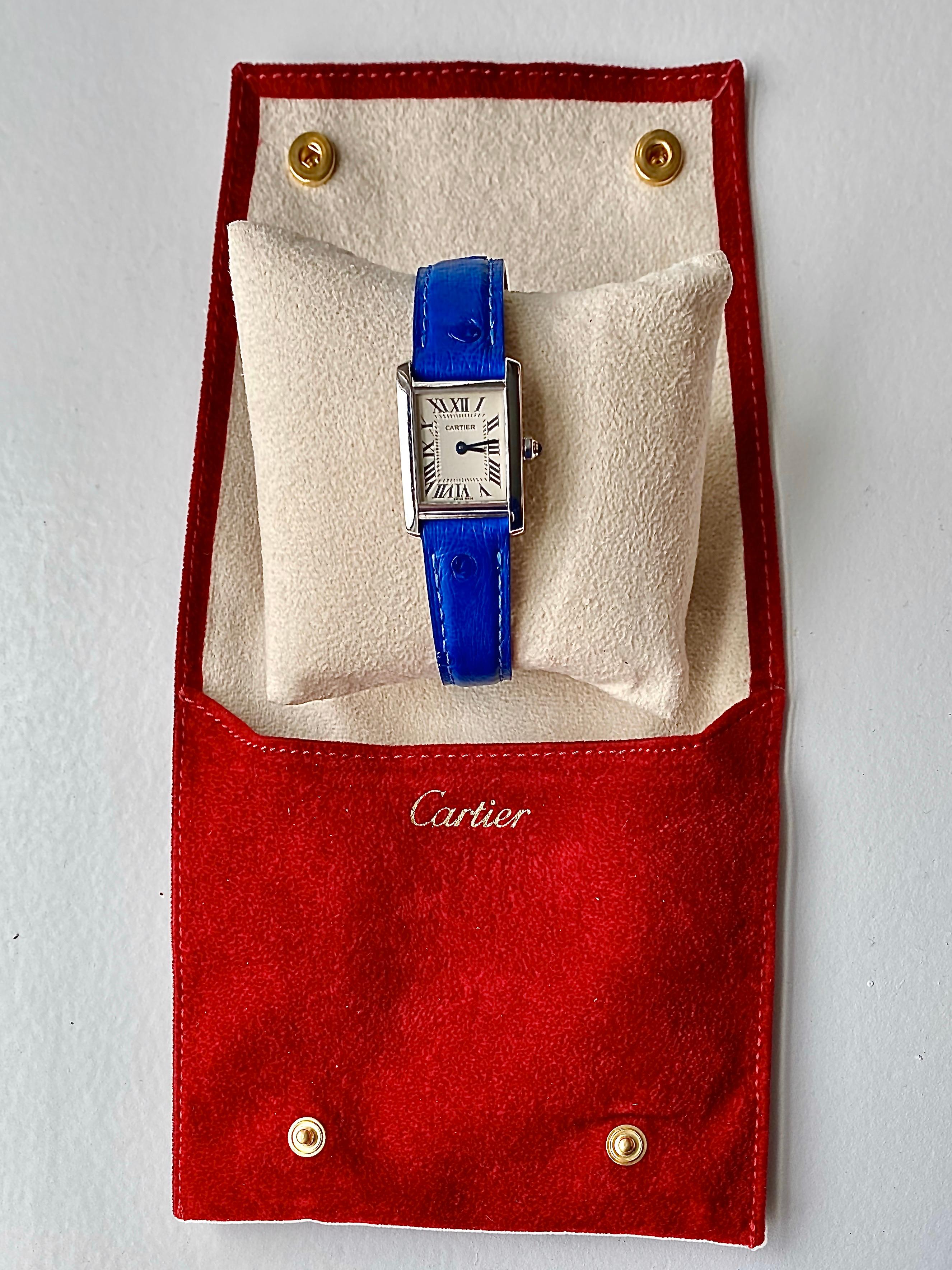 Contemporary Cartier Tank Francaise 18K White Gold with Blue Sapphire Dial