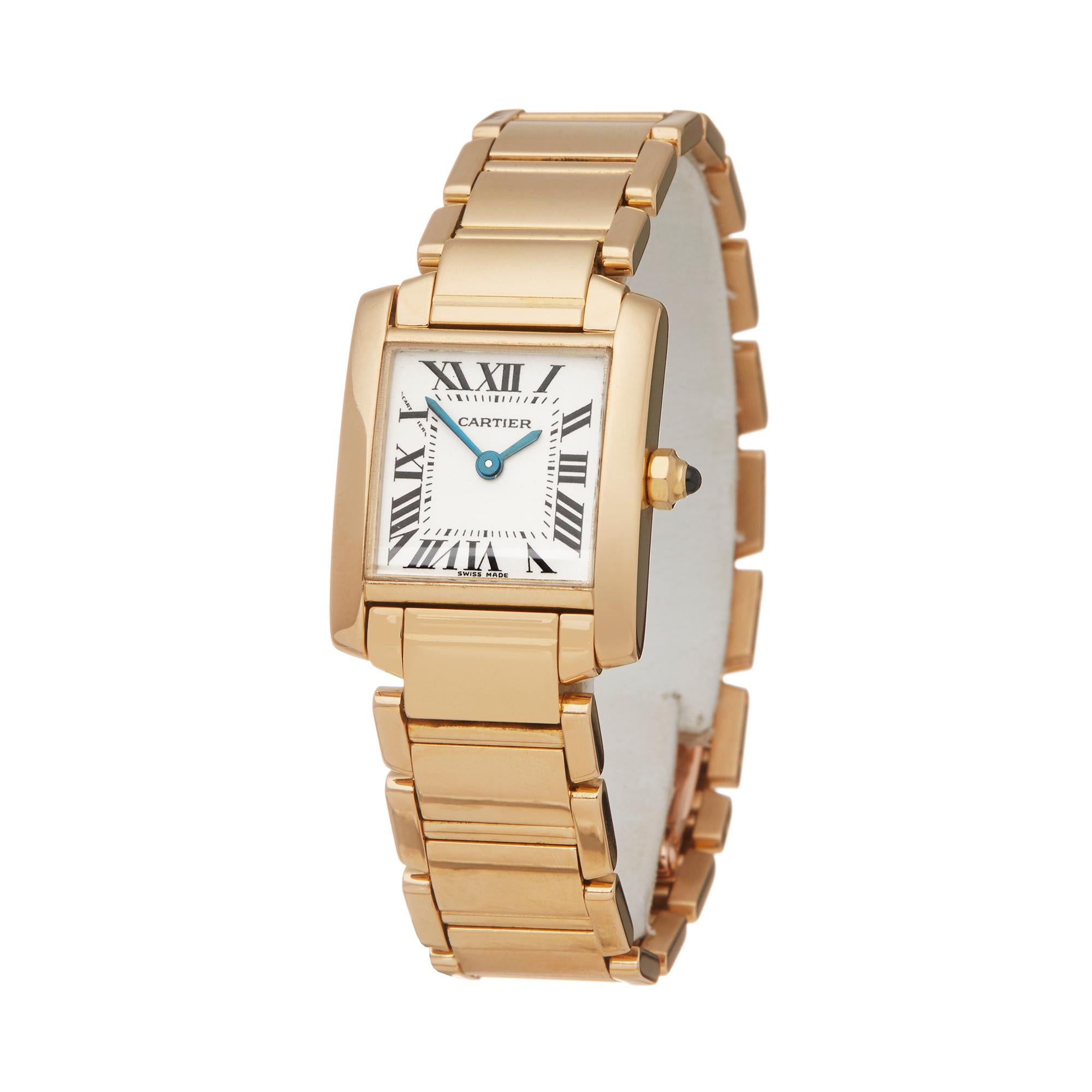 Ref: W5991
Manufacturer: Cartier
Model: Tank
Model Ref: 2385
Age: 24th April 2002
Gender: Ladies
Complete With: Box, Manuals, Guarantee, Cartier Service Pouch & Cartier Service Papers dated 7th March 2019
Dial: White Roman 
Glass: Sapphire