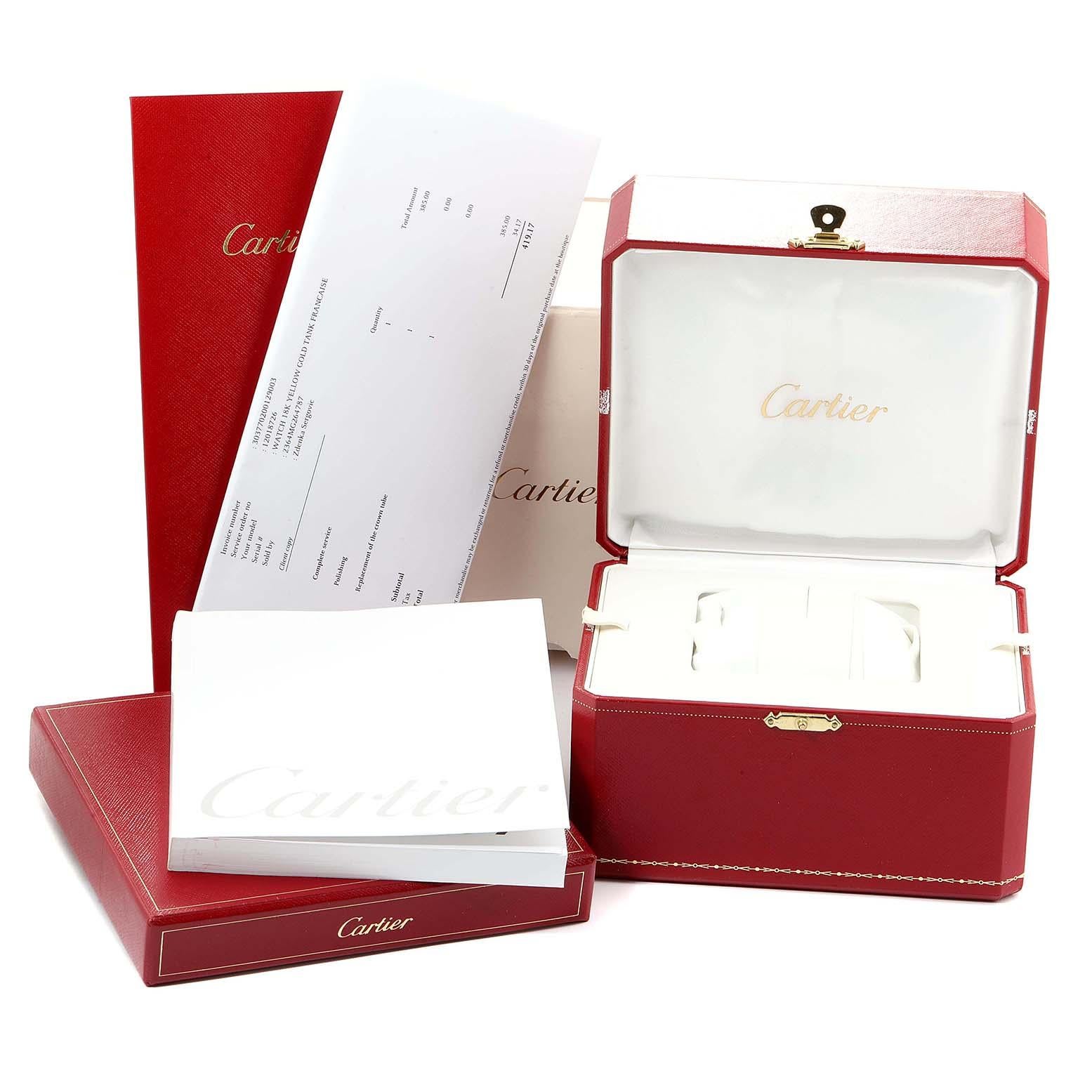 Cartier Tank Francaise 18 Karat Yellow Gold Diamond Ladies Watch WE1001R8 For Sale 6