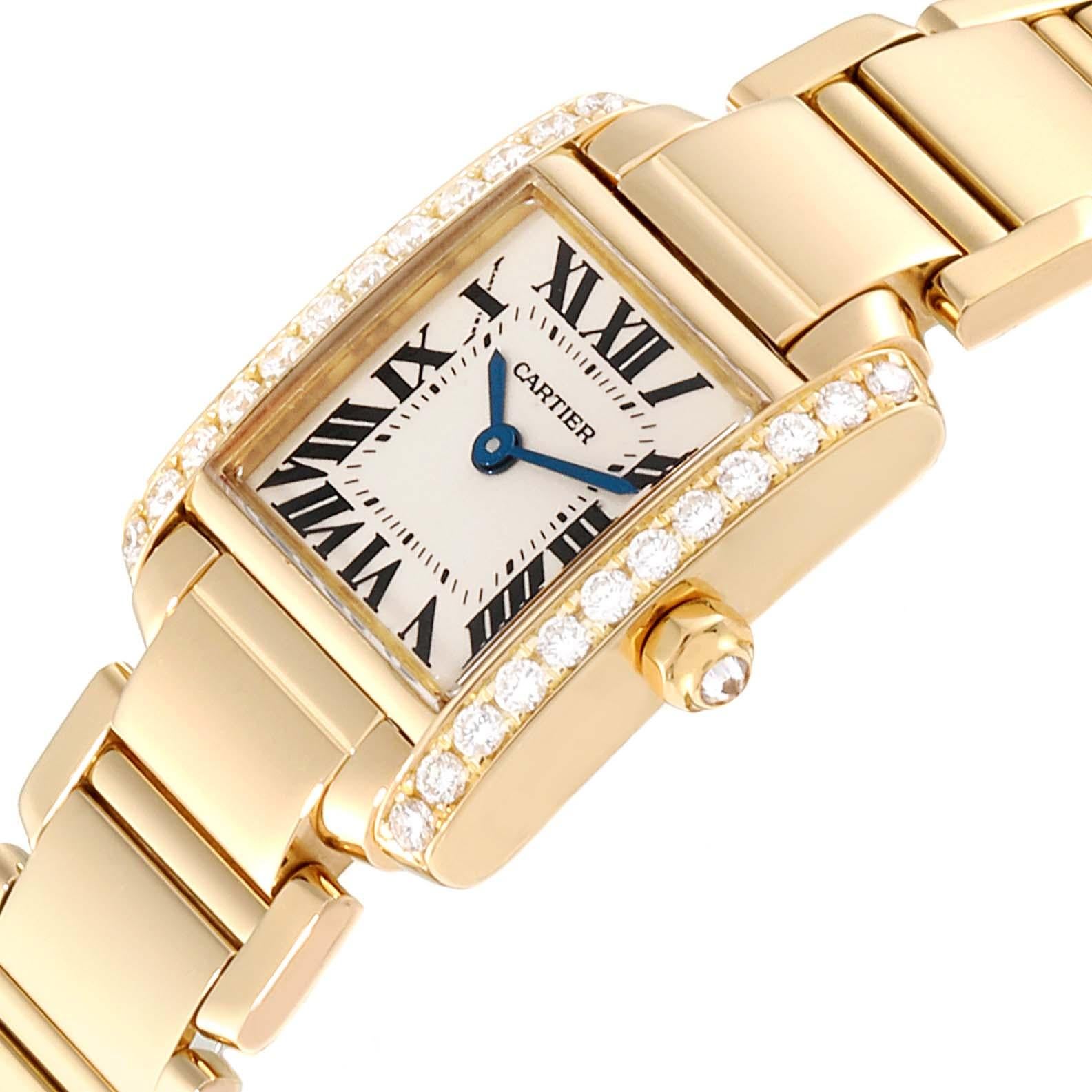 Cartier Tank Francaise 18 Karat Yellow Gold Diamond Ladies Watch WE1001R8 For Sale 1